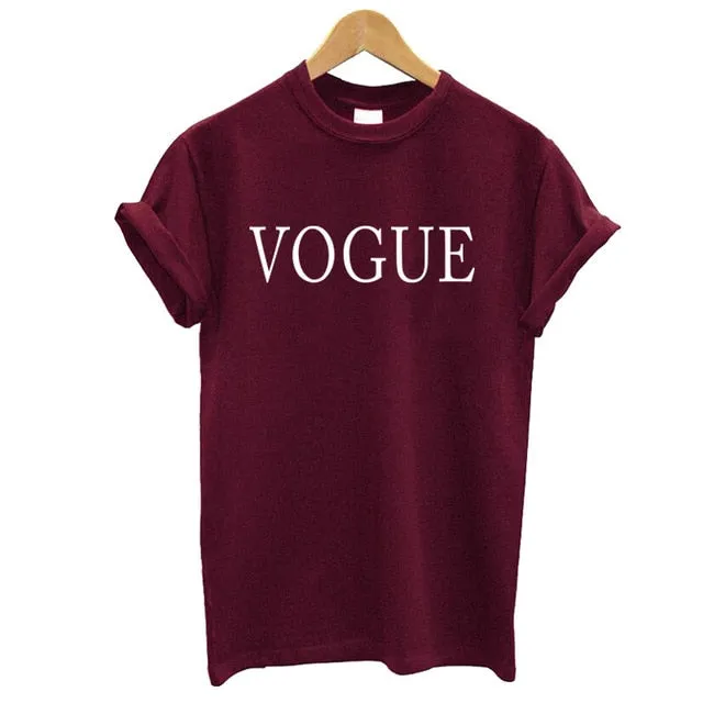 100% Cotton Summer Women T-shirt VOGUE Letter Printed Tshirts Casual Tops Tee Harajuku Vintage White Shirt Woman Clothing Female