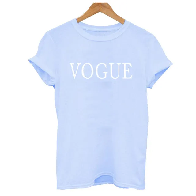 100% Cotton Summer Women T-shirt VOGUE Letter Printed Tshirts Casual Tops Tee Harajuku Vintage White Shirt Woman Clothing Female