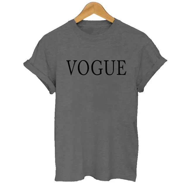 100% Cotton Summer Women T-shirt VOGUE Letter Printed Tshirts Casual Tops Tee Harajuku Vintage White Shirt Woman Clothing Female