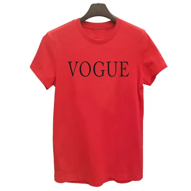 100% Cotton Summer Women T-shirt VOGUE Letter Printed Tshirts Casual Tops Tee Harajuku Vintage White Shirt Woman Clothing Female