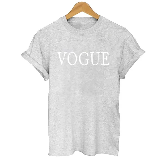 100% Cotton Summer Women T-shirt VOGUE Letter Printed Tshirts Casual Tops Tee Harajuku Vintage White Shirt Woman Clothing Female