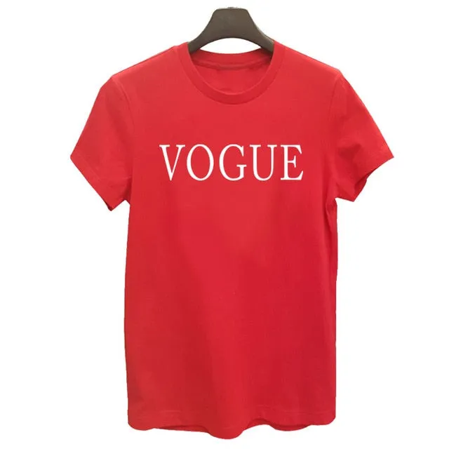 100% Cotton Summer Women T-shirt VOGUE Letter Printed Tshirts Casual Tops Tee Harajuku Vintage White Shirt Woman Clothing Female