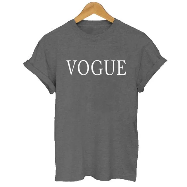100% Cotton Summer Women T-shirt VOGUE Letter Printed Tshirts Casual Tops Tee Harajuku Vintage White Shirt Woman Clothing Female