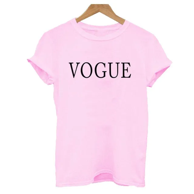 100% Cotton Summer Women T-shirt VOGUE Letter Printed Tshirts Casual Tops Tee Harajuku Vintage White Shirt Woman Clothing Female