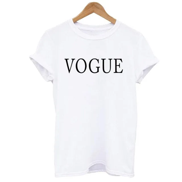 100% Cotton Summer Women T-shirt VOGUE Letter Printed Tshirts Casual Tops Tee Harajuku Vintage White Shirt Woman Clothing Female