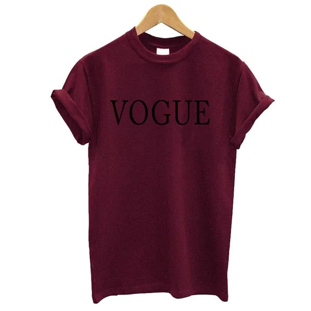 100% Cotton Summer Women T-shirt VOGUE Letter Printed Tshirts Casual Tops Tee Harajuku Vintage White Shirt Woman Clothing Female