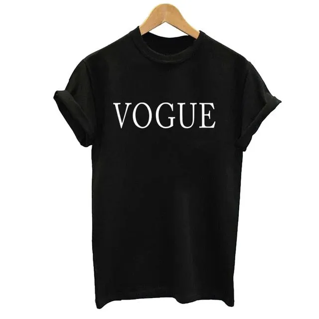 100% Cotton Summer Women T-shirt VOGUE Letter Printed Tshirts Casual Tops Tee Harajuku Vintage White Shirt Woman Clothing Female