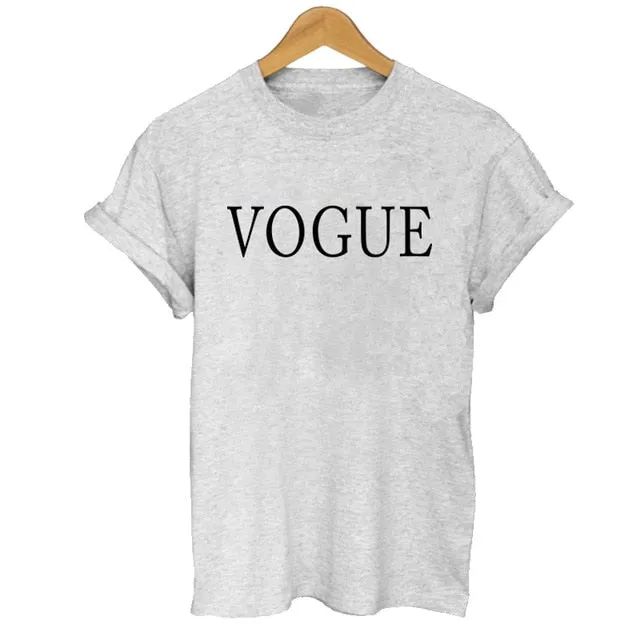 100% Cotton Summer Women T-shirt VOGUE Letter Printed Tshirts Casual Tops Tee Harajuku Vintage White Shirt Woman Clothing Female