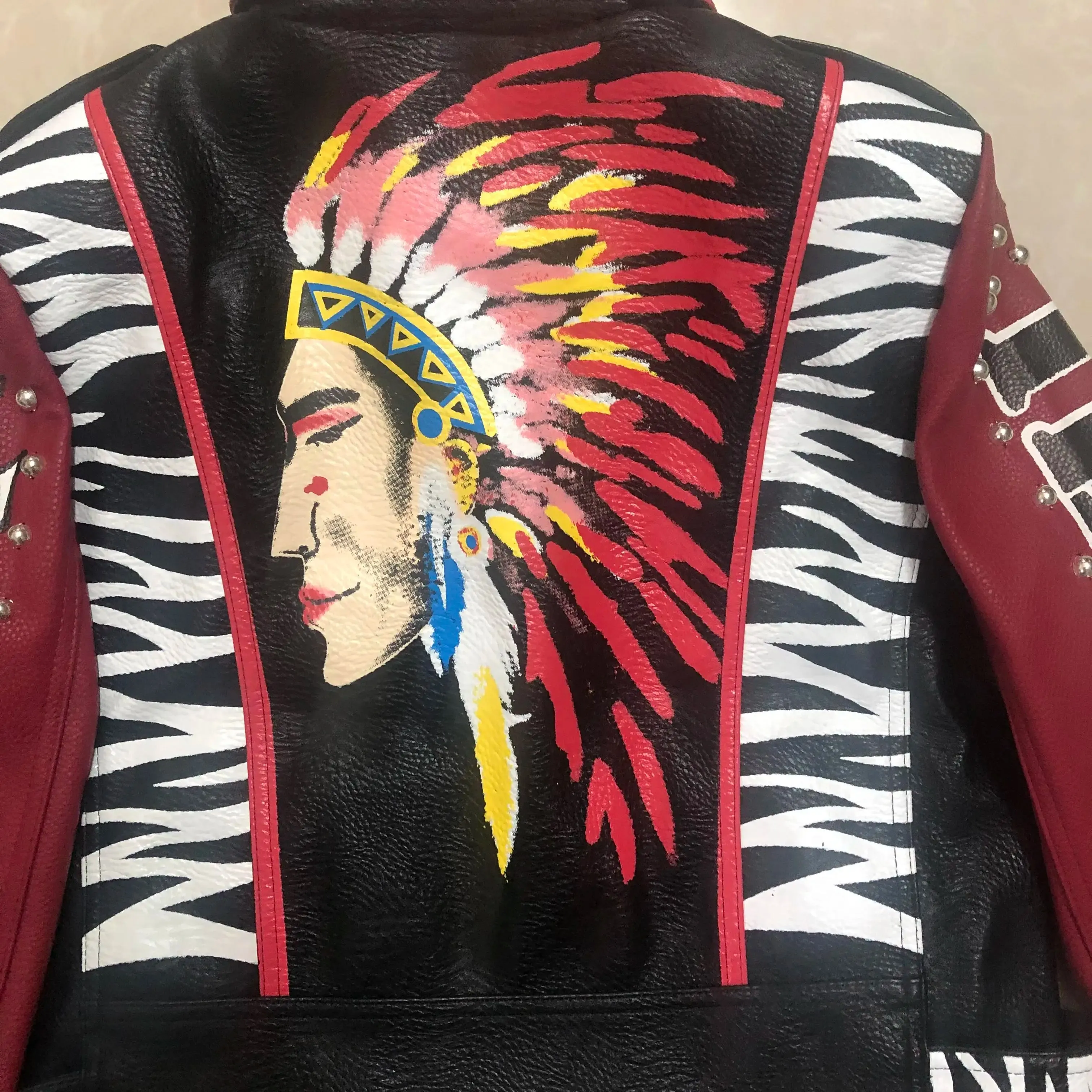 3D Graffiti soft pu leather jackets female cartoon character printed  Jacket rivet beading Punk Rock Cropped leather Outerwear