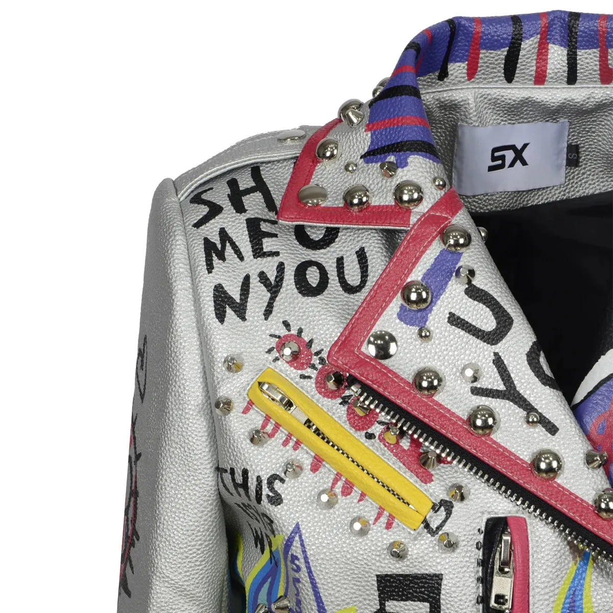 4XL fashion graffiti beading Women pu Leather Jacket Punk Style Motorcycle embrodiery leather Jackets Coats Streetwear F803