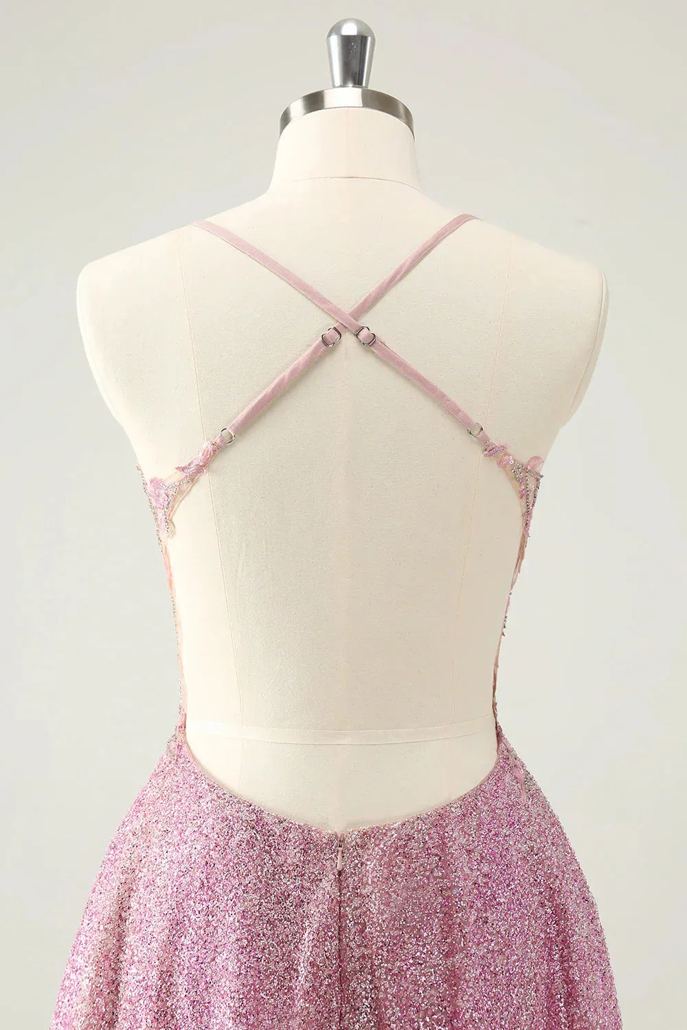 A Line Beaded Corset Short Homecoming Dress with Appliques Dark Pink Sparkly