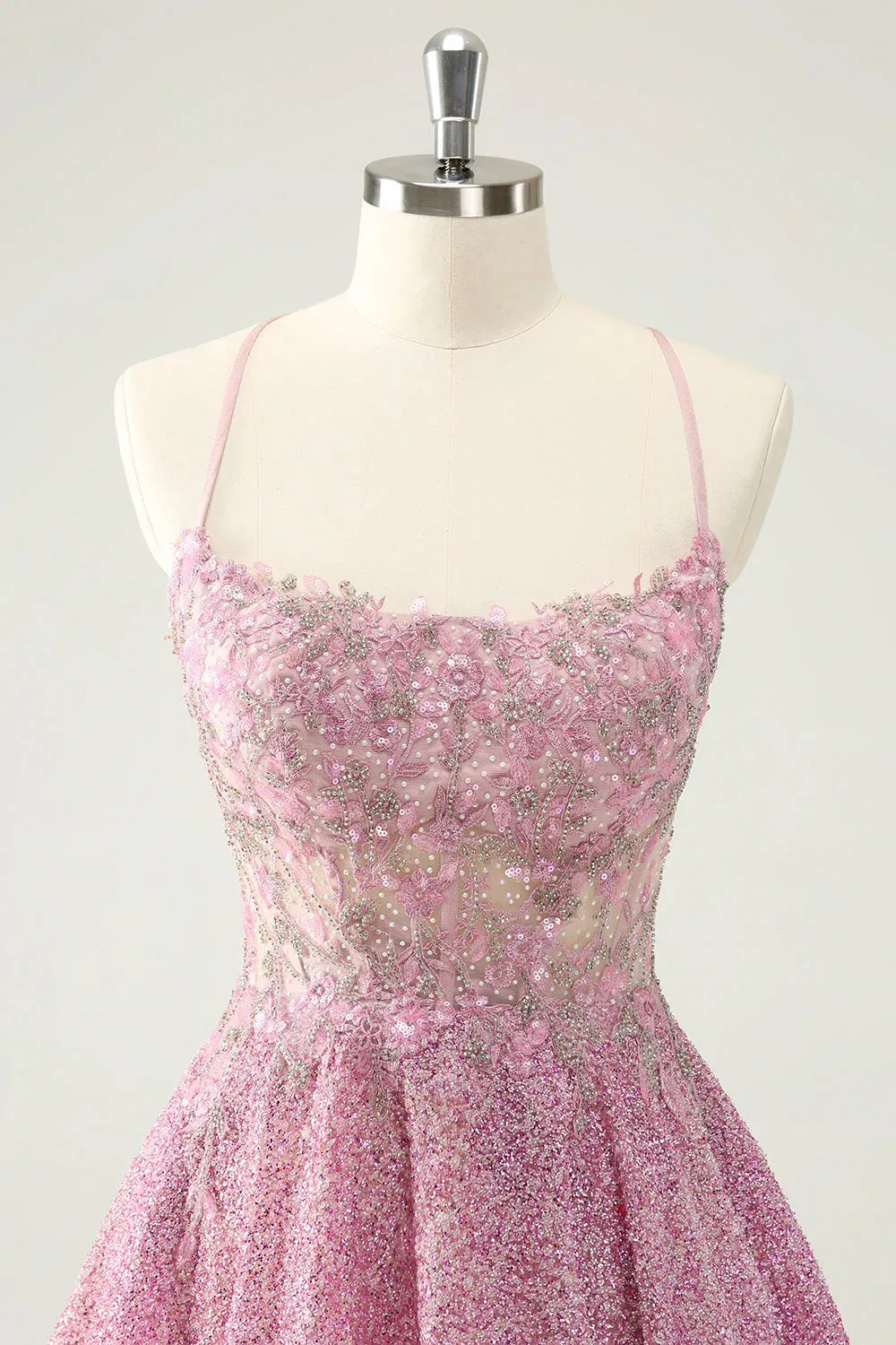 A Line Beaded Corset Short Homecoming Dress with Appliques Dark Pink Sparkly