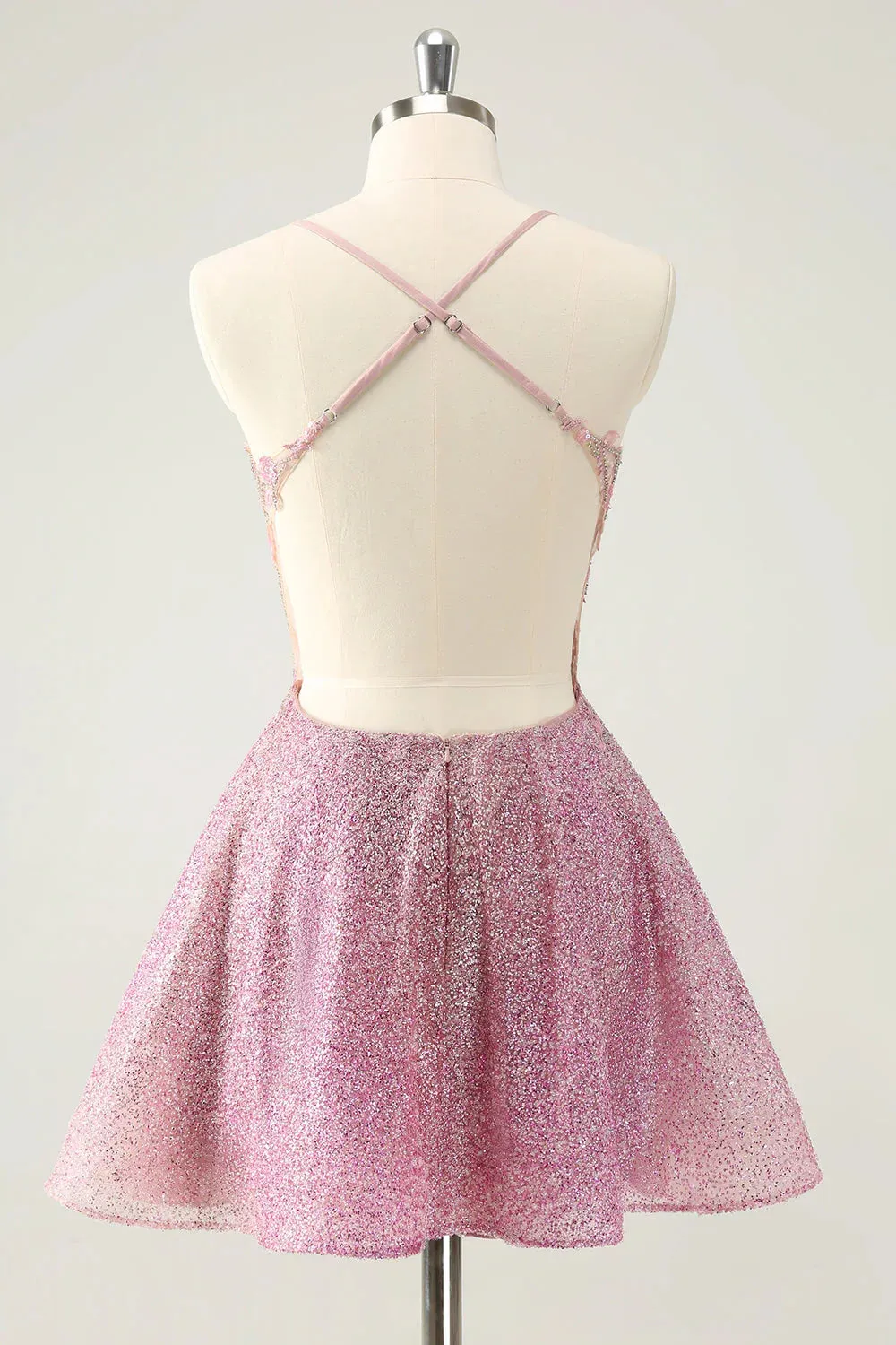 A Line Beaded Corset Short Homecoming Dress with Appliques Dark Pink Sparkly