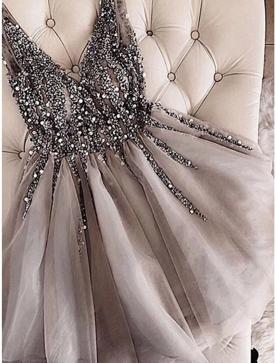 A-Line Short / Mini Homecoming Dresses Sparkle & Shine Dress Party Wear Sleeveless V Neck Tulle with Glitter