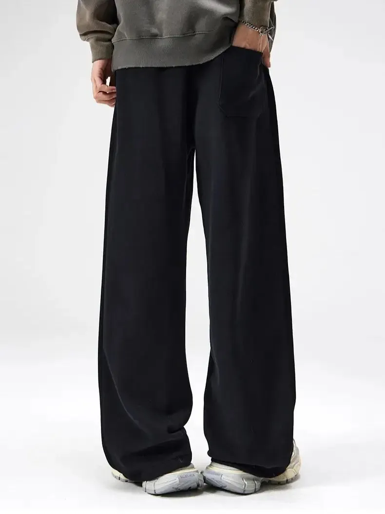 Aidase Cotton Straight Leg Sweatpants Men's Loose Drape Side Stacked Athletic Casual Pants Pleated Soft Breathable Simple Sport