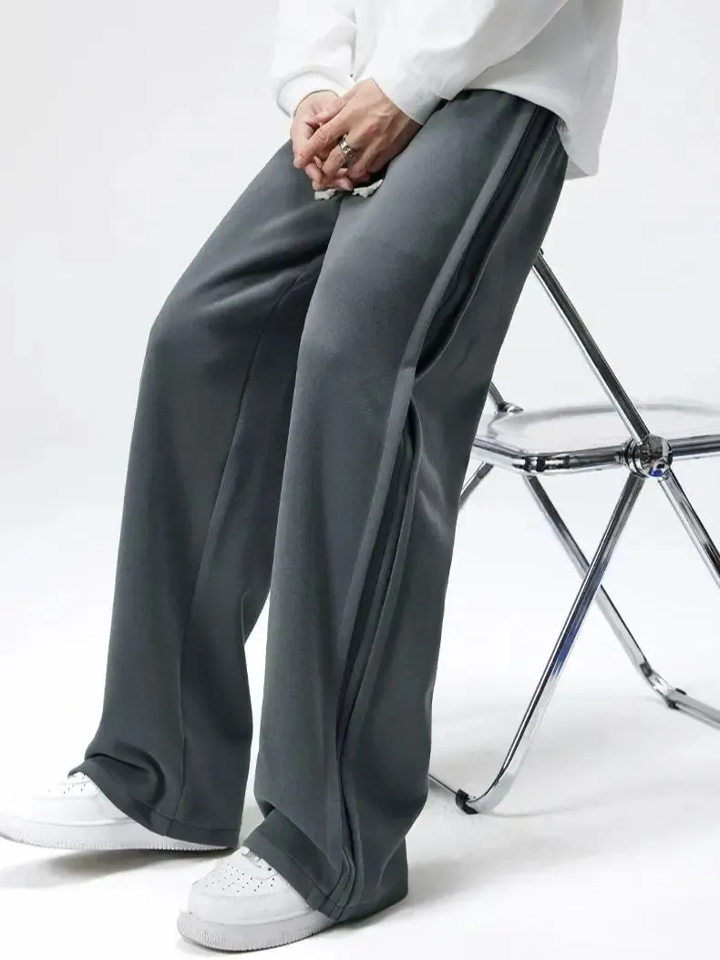 Aidase Cotton Straight Leg Sweatpants Men's Loose Drape Side Stacked Athletic Casual Pants Pleated Soft Breathable Simple Sport