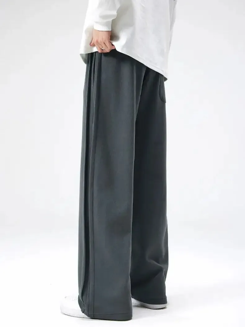 Aidase Cotton Straight Leg Sweatpants Men's Loose Drape Side Stacked Athletic Casual Pants Pleated Soft Breathable Simple Sport