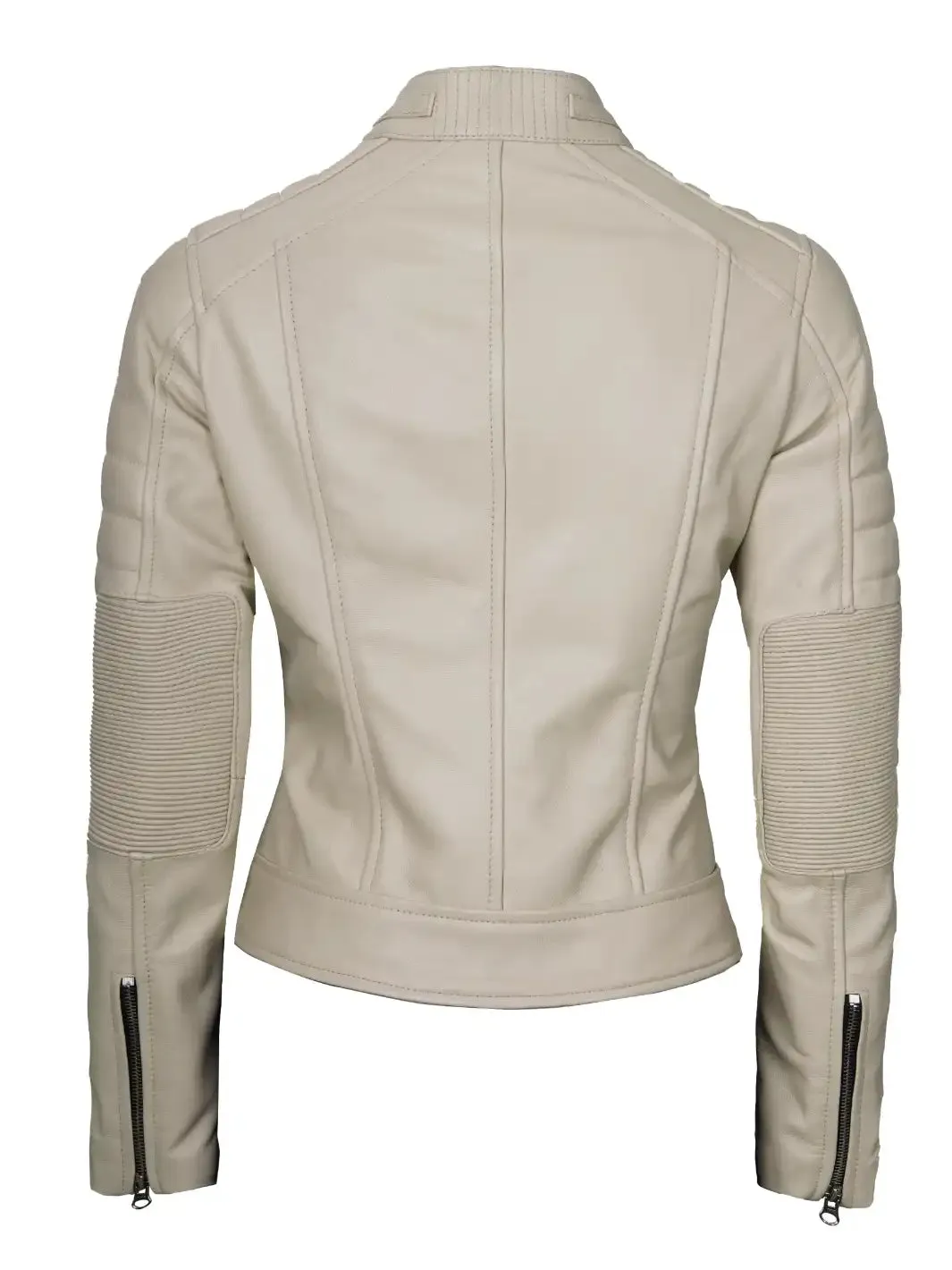 Austin Women Beige Cafe Racer Leather Jacket