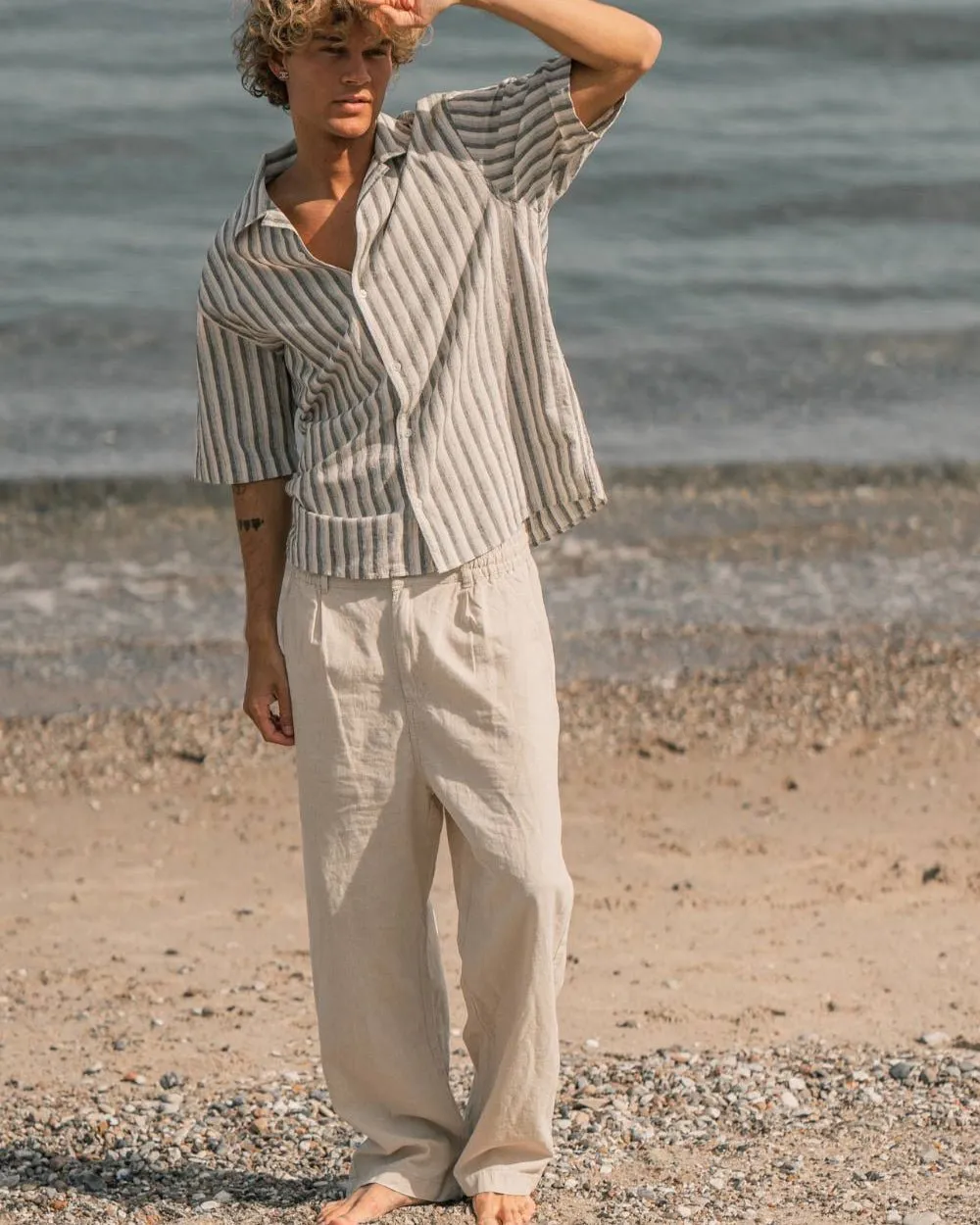 Baggy Hørbukser Beige