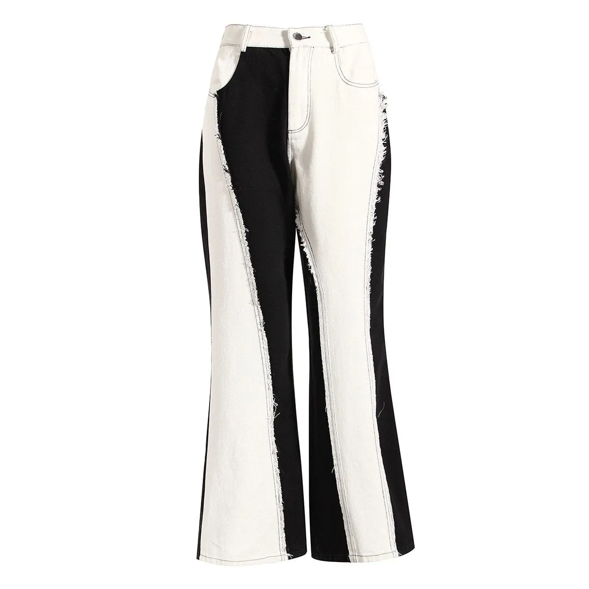Baggy Pants Women's Jeans Irregular Stitching Contrast Color Rough Edge Straight High Waist Denim Pants Autumn