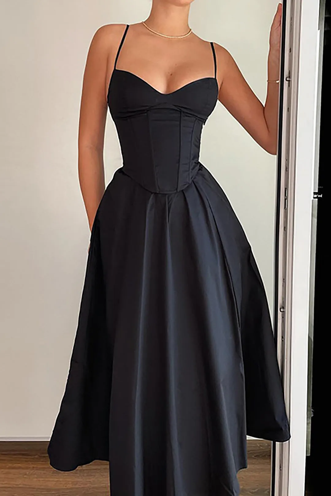 Basic Solid Corset Midi Elbise