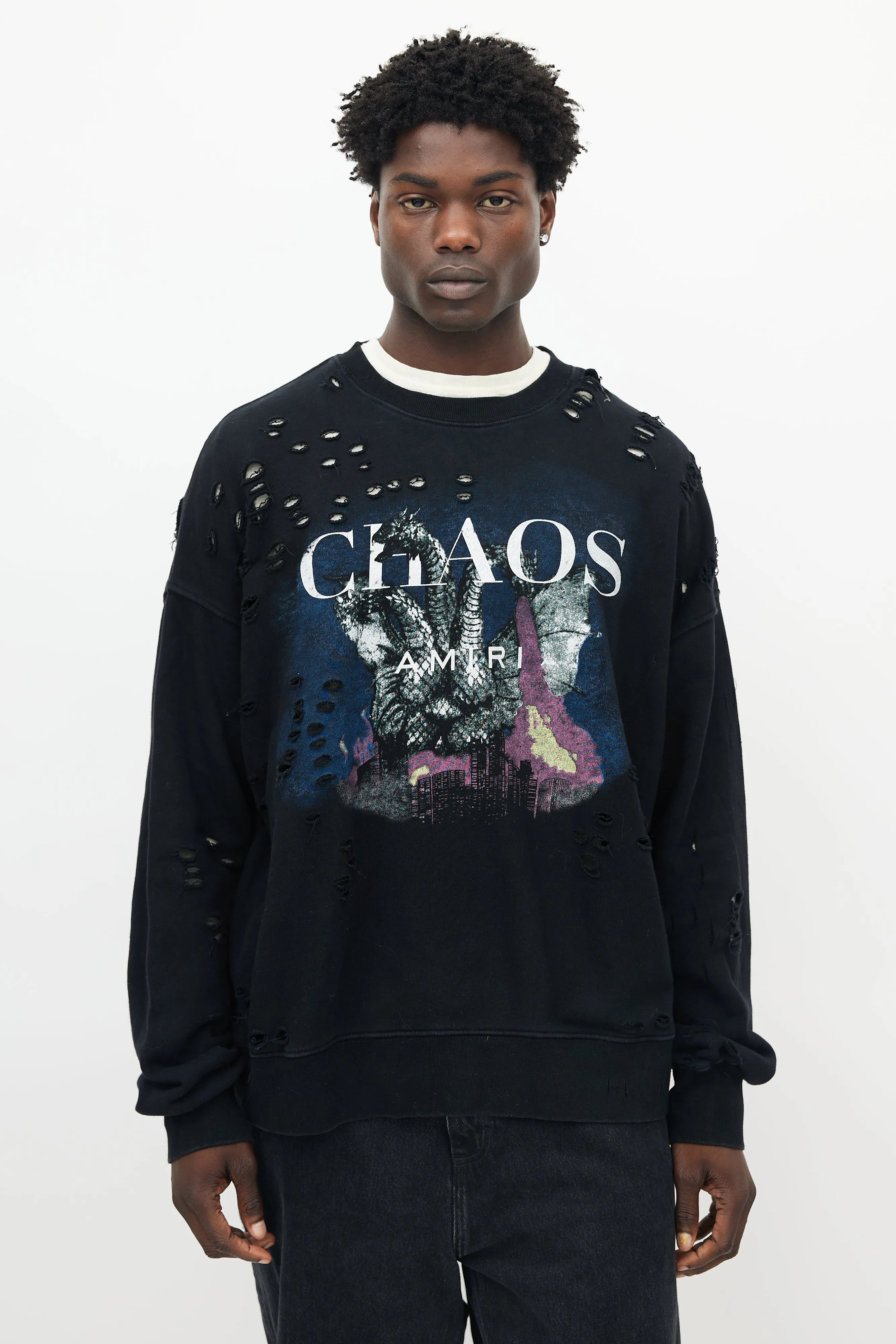 Black & Multicolour Chaos Distressed Sweatshirt