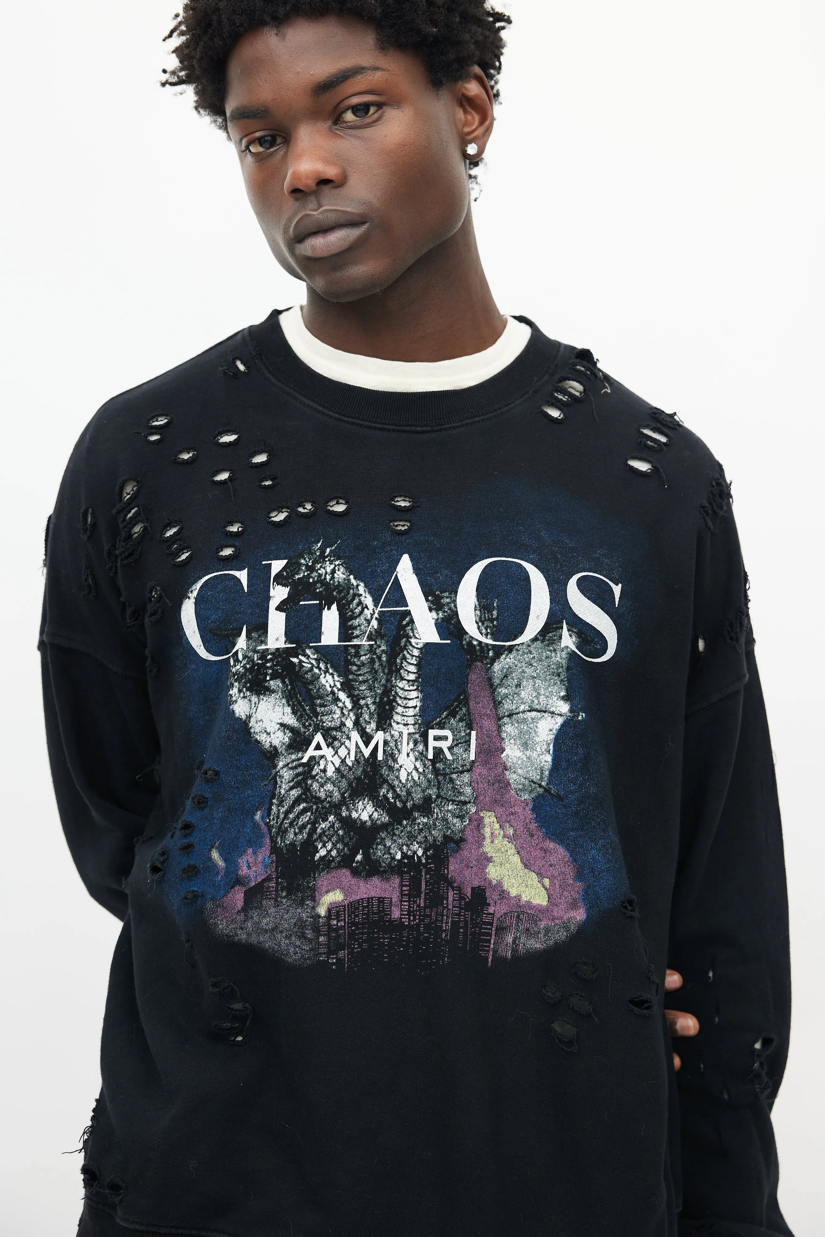 Black & Multicolour Chaos Distressed Sweatshirt