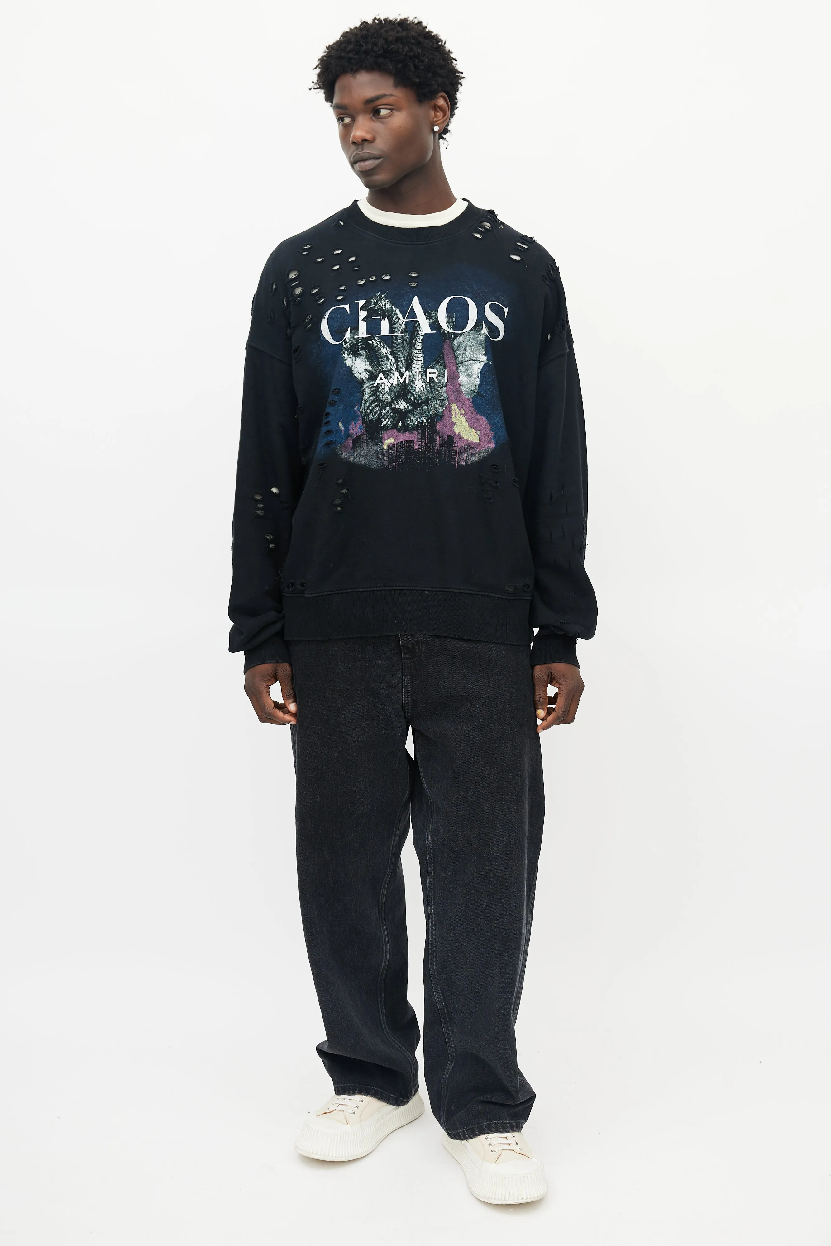Black & Multicolour Chaos Distressed Sweatshirt