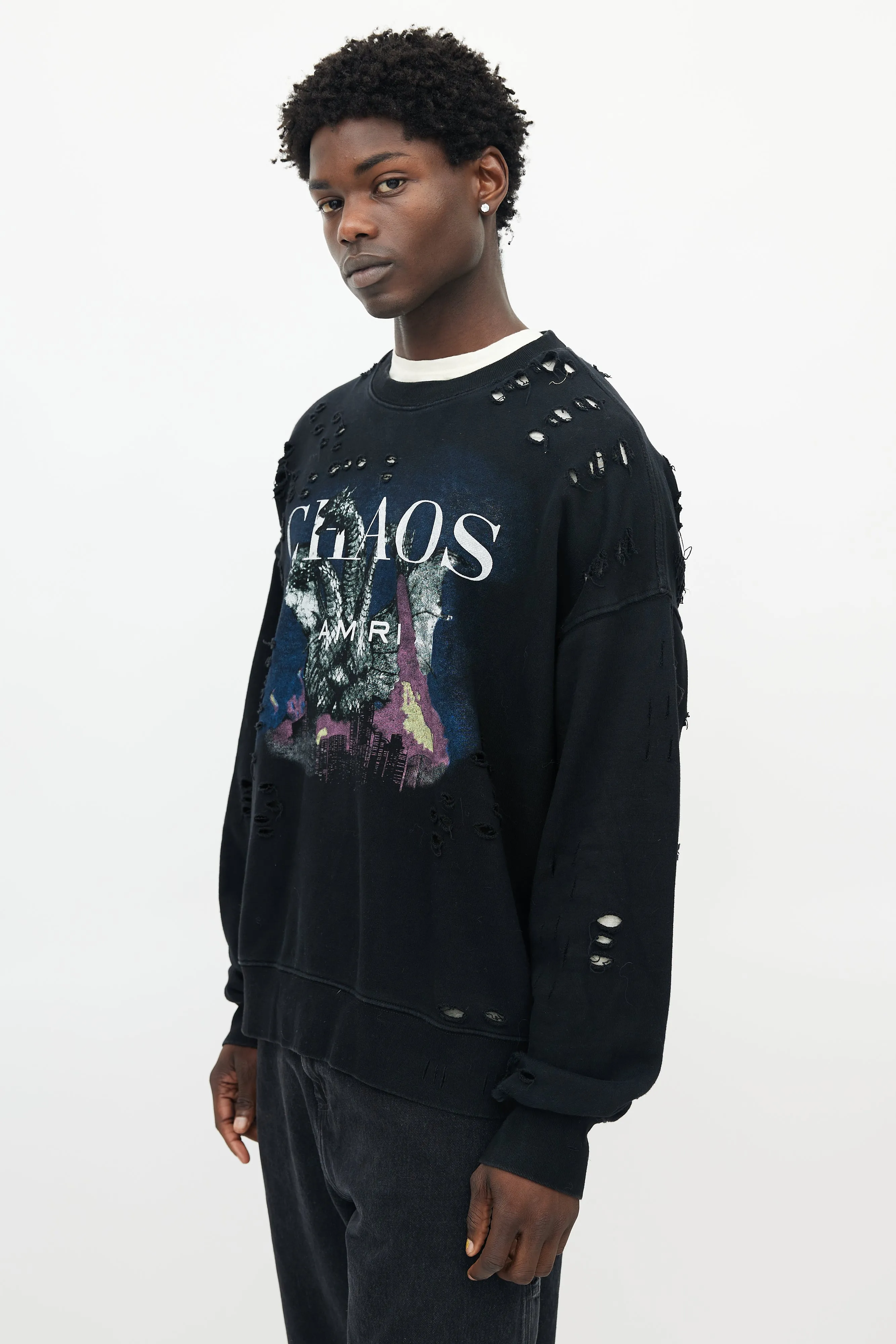 Black & Multicolour Chaos Distressed Sweatshirt
