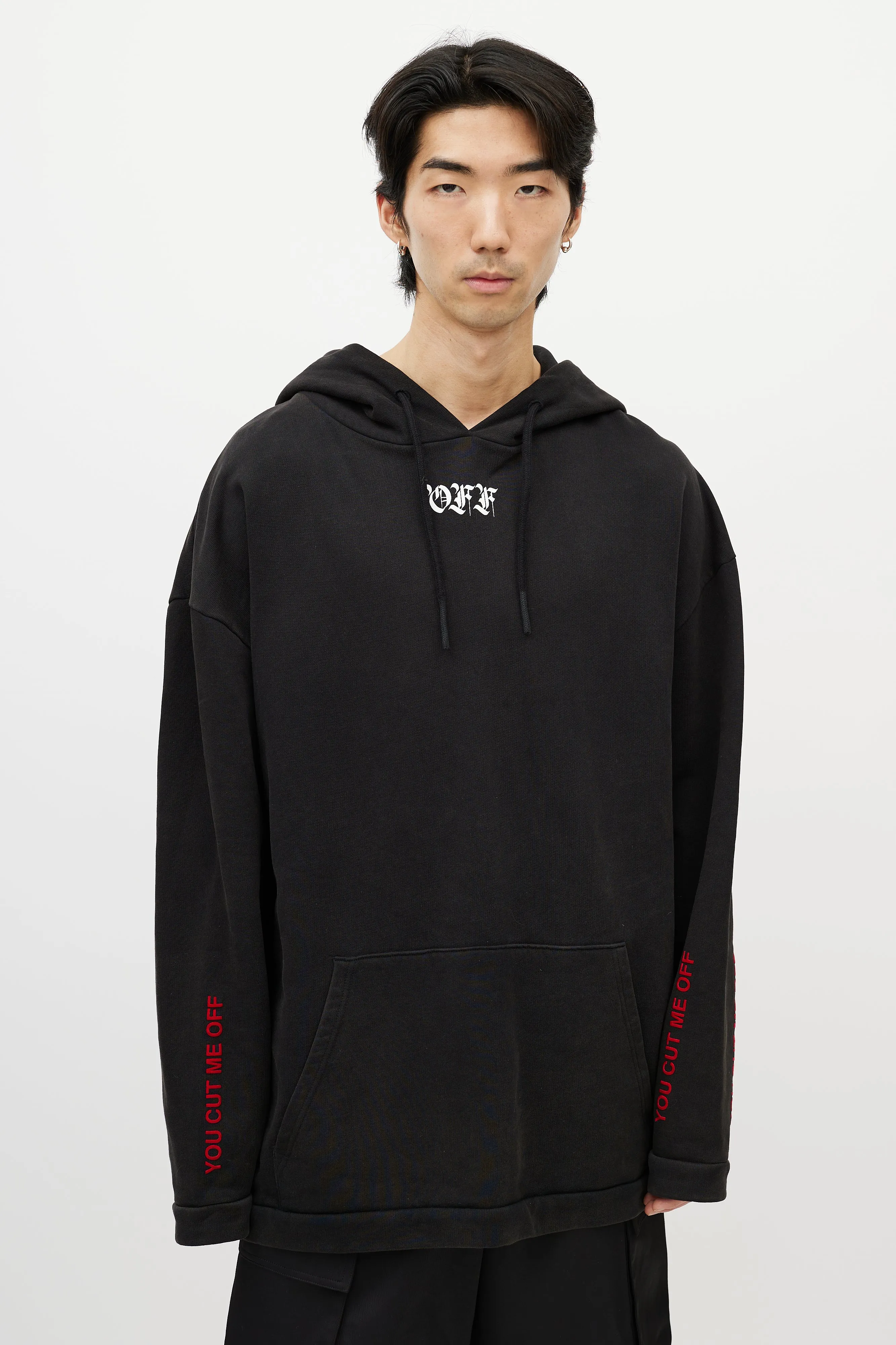 Black & Multicolour You Cut Me Off Distressed Hoodie