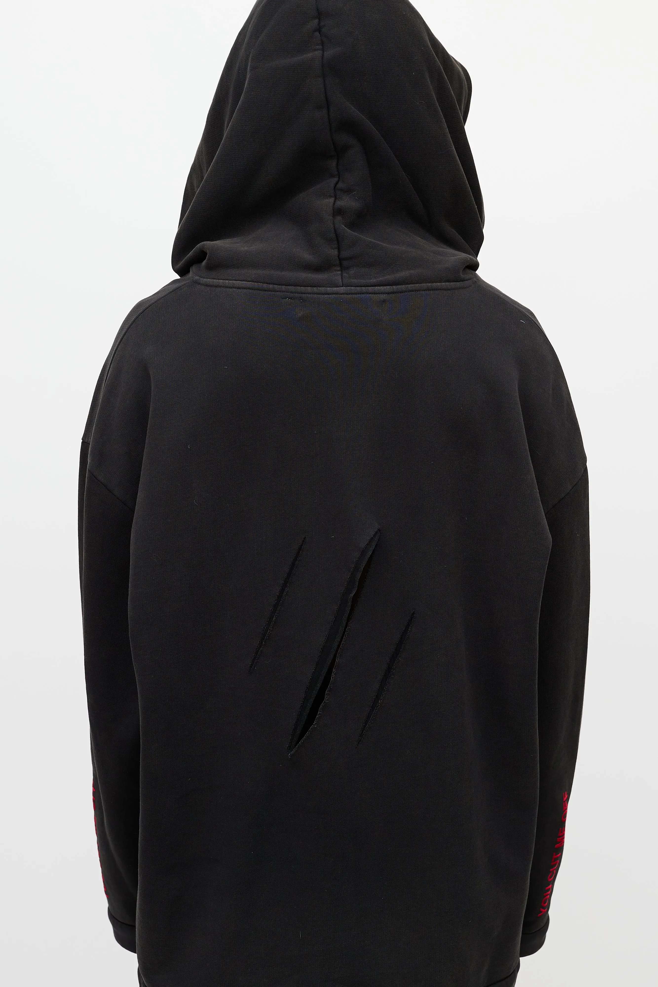 Black & Multicolour You Cut Me Off Distressed Hoodie