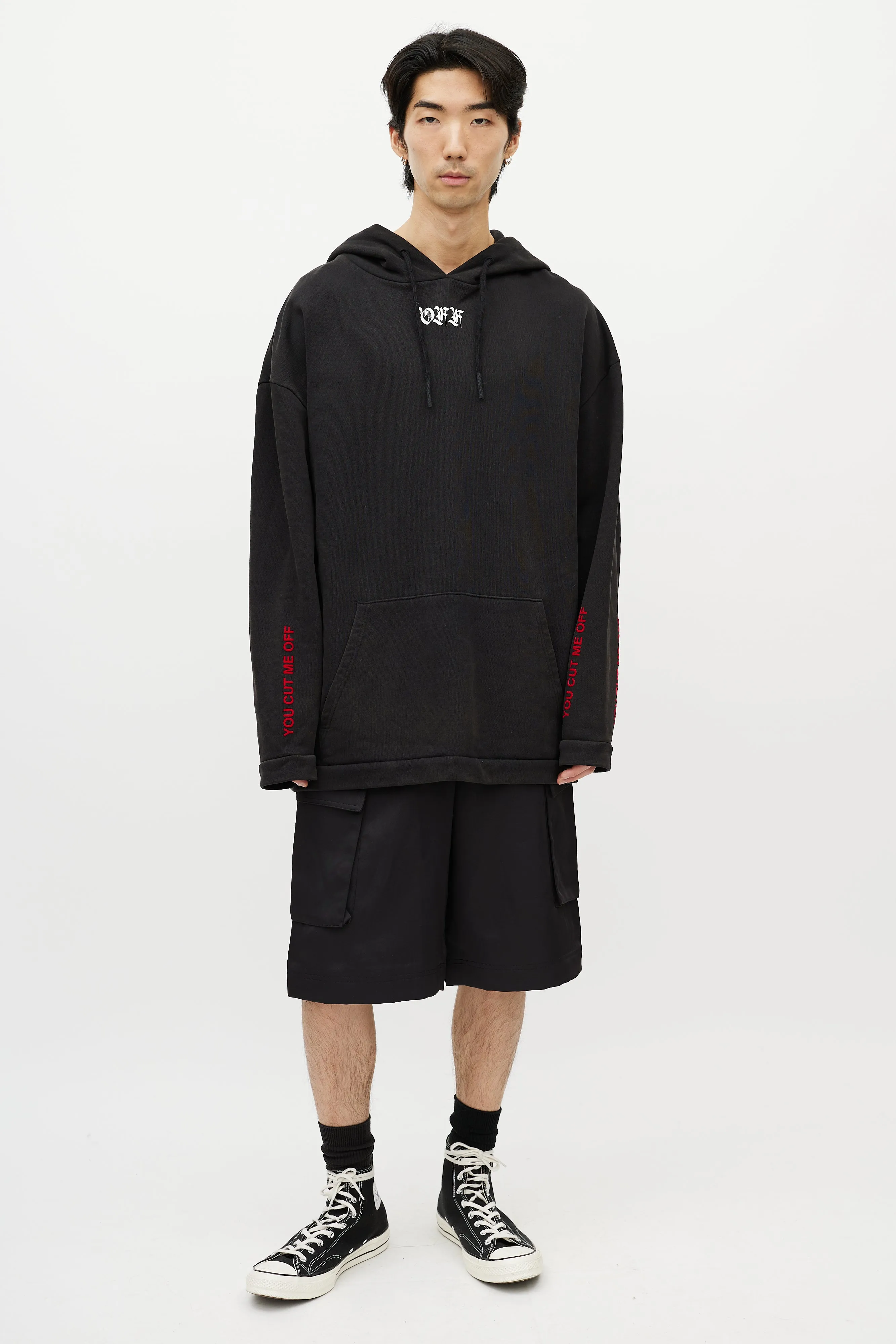 Black & Multicolour You Cut Me Off Distressed Hoodie