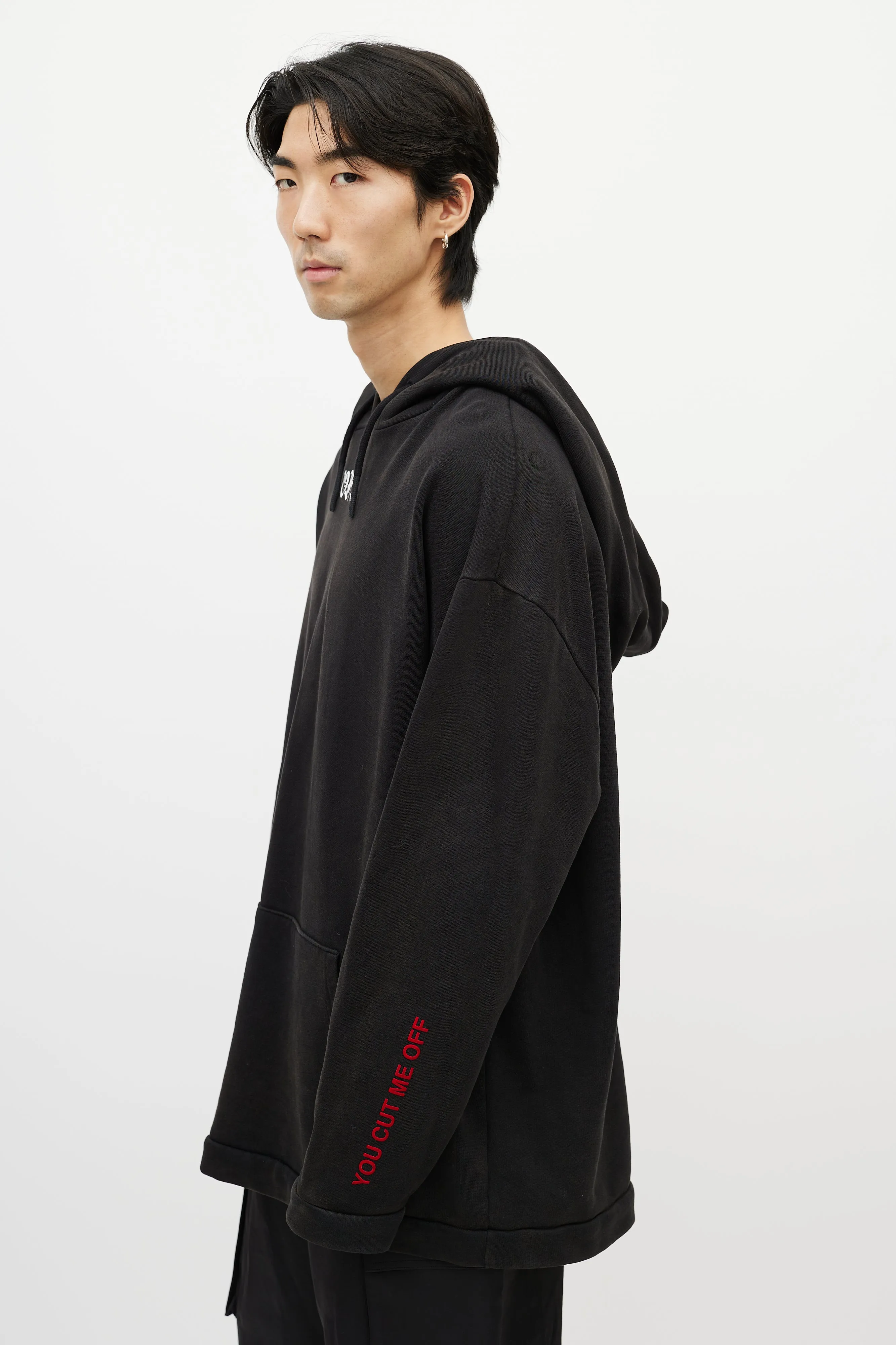 Black & Multicolour You Cut Me Off Distressed Hoodie