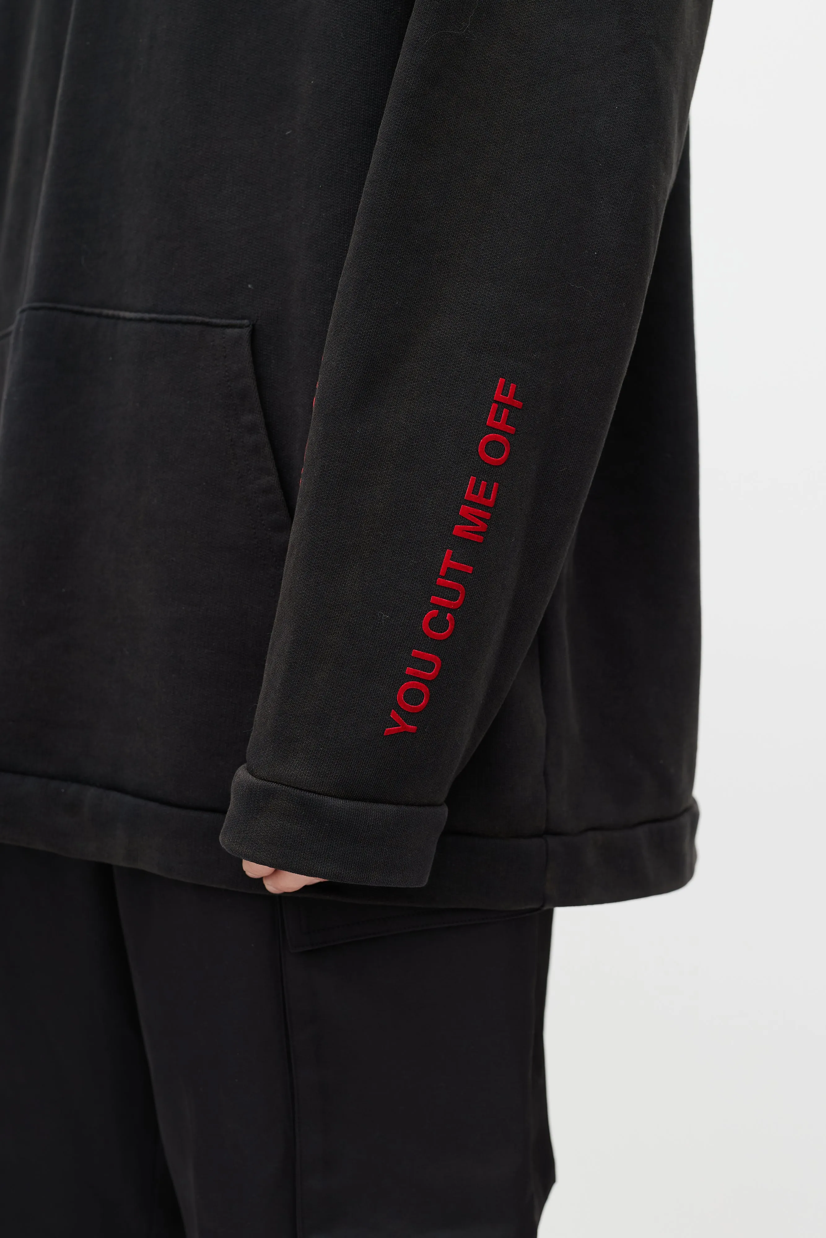 Black & Multicolour You Cut Me Off Distressed Hoodie