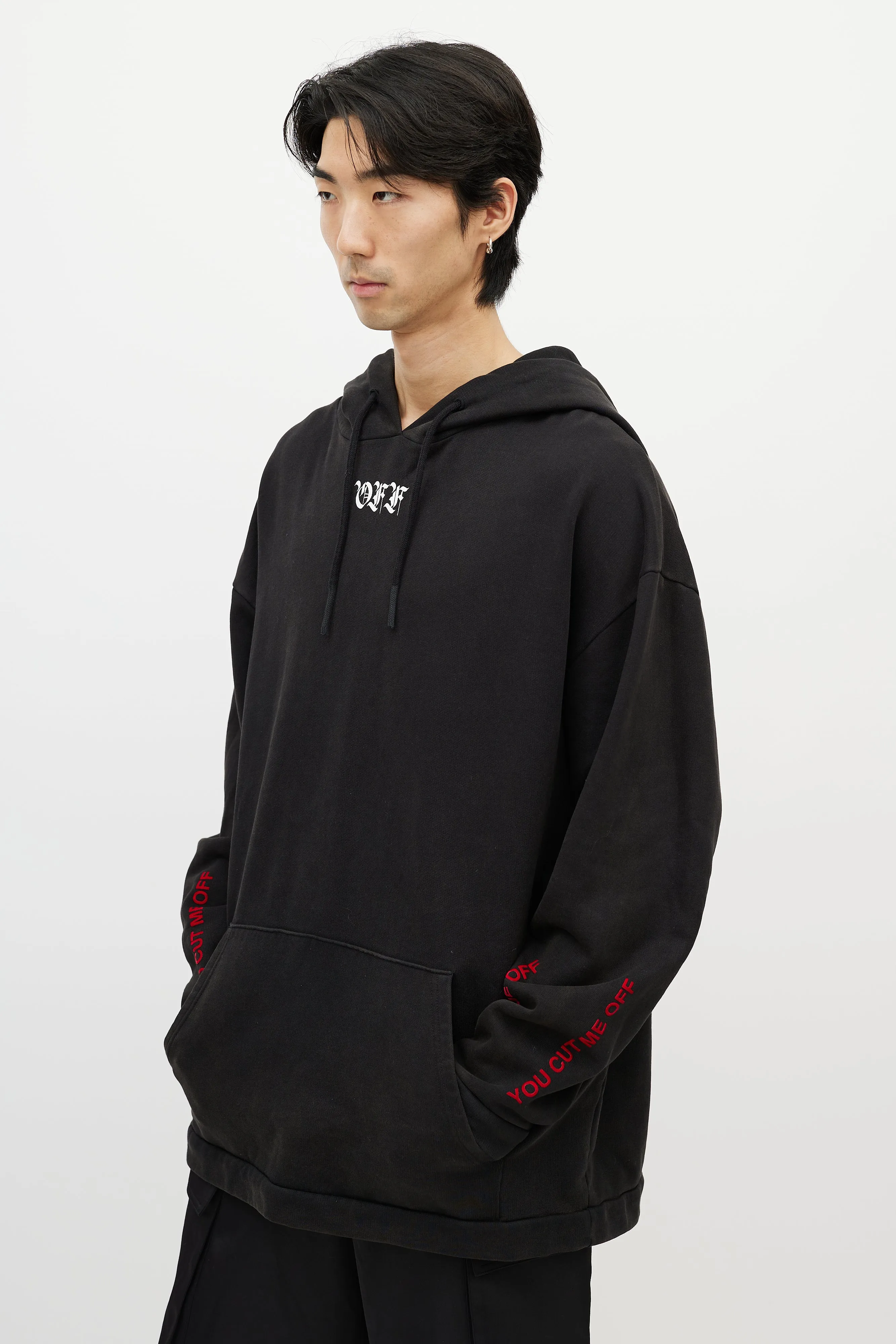Black & Multicolour You Cut Me Off Distressed Hoodie