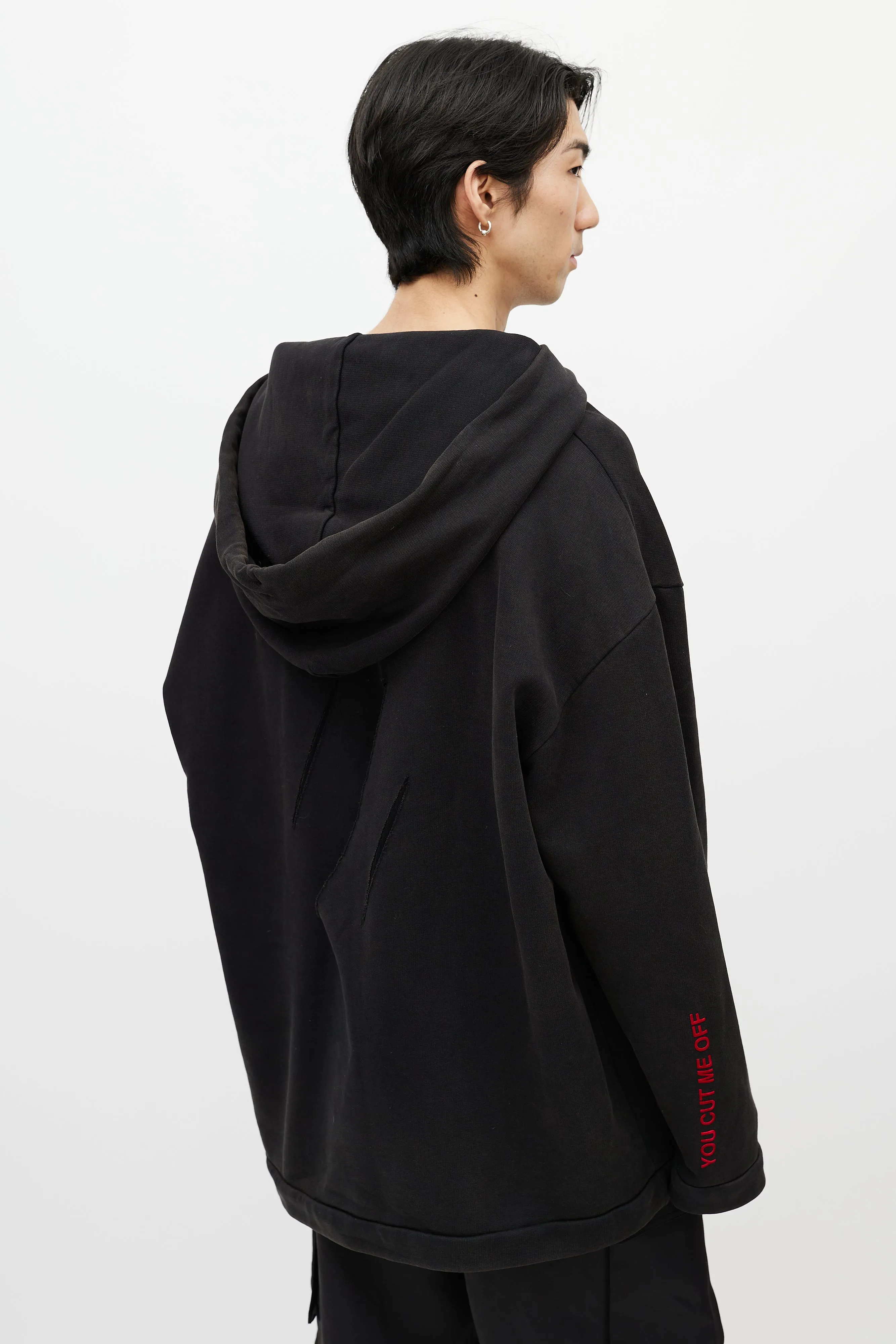 Black & Multicolour You Cut Me Off Distressed Hoodie