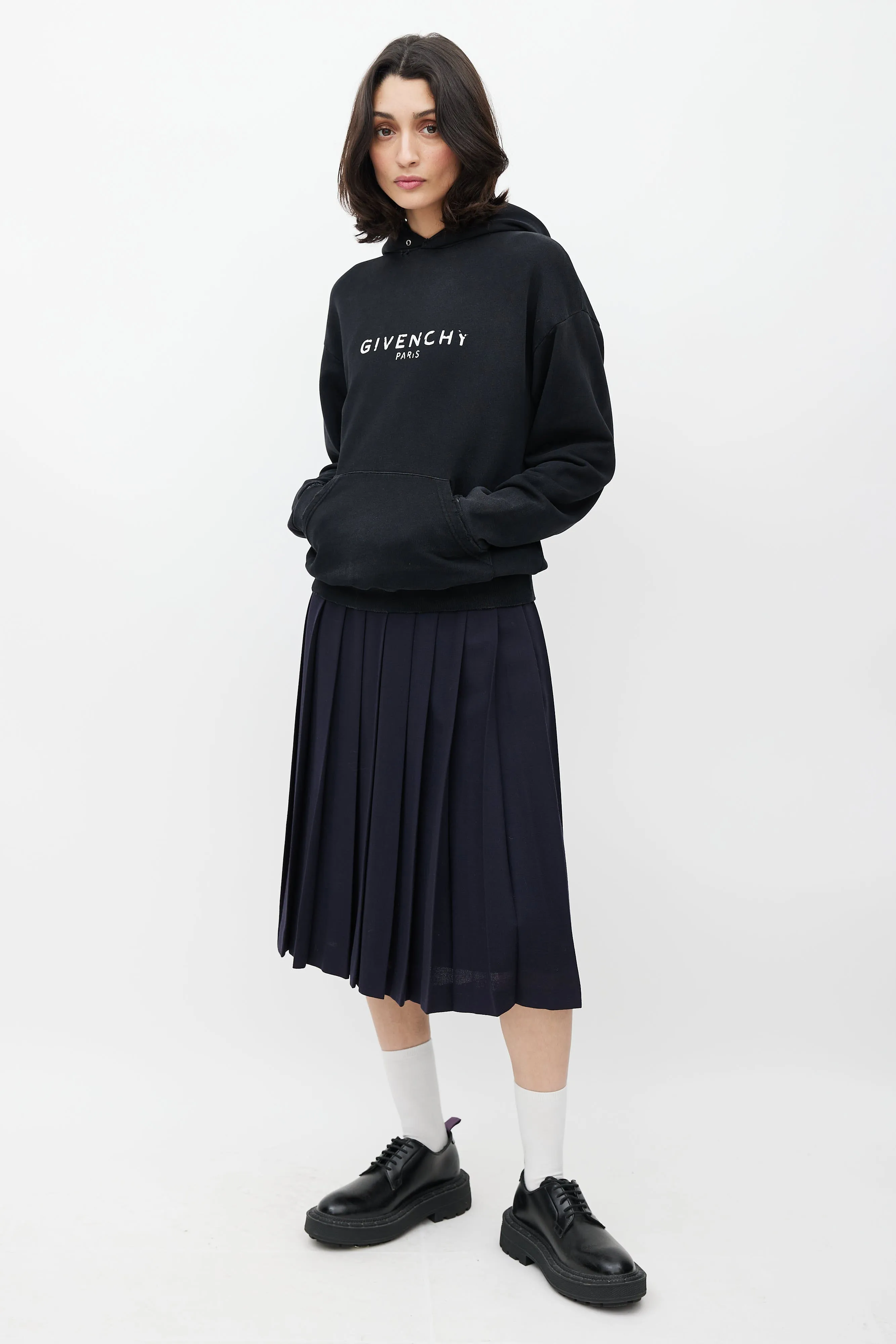 Black & White Distressed Logo Hoodie