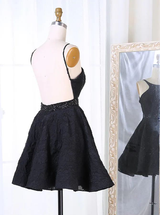 Black Lace Cocktail Dress,Open Back Cocktail Dresses,Sexy Homecoming Dress,CD00004