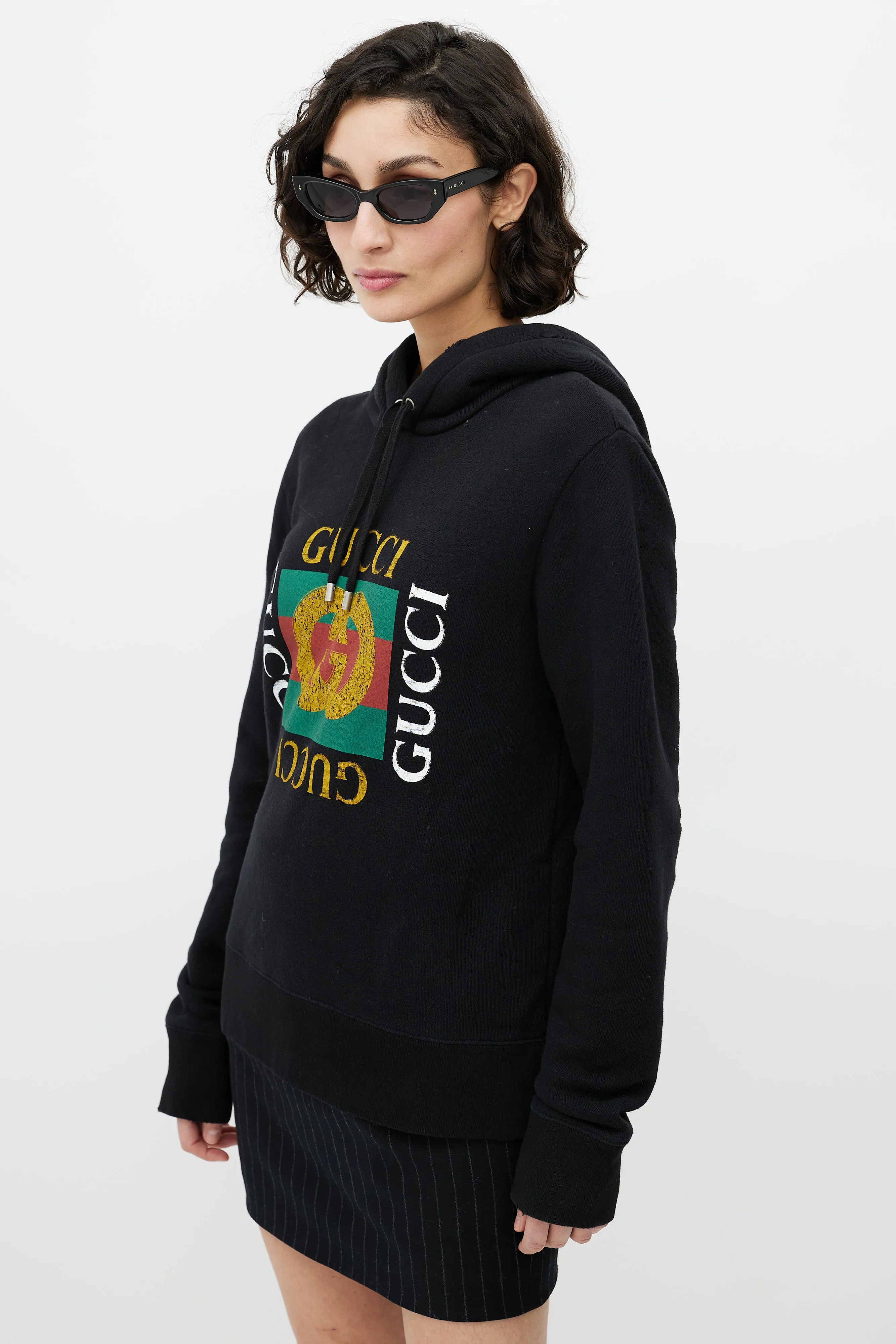Black Logo Distressed Hoodie