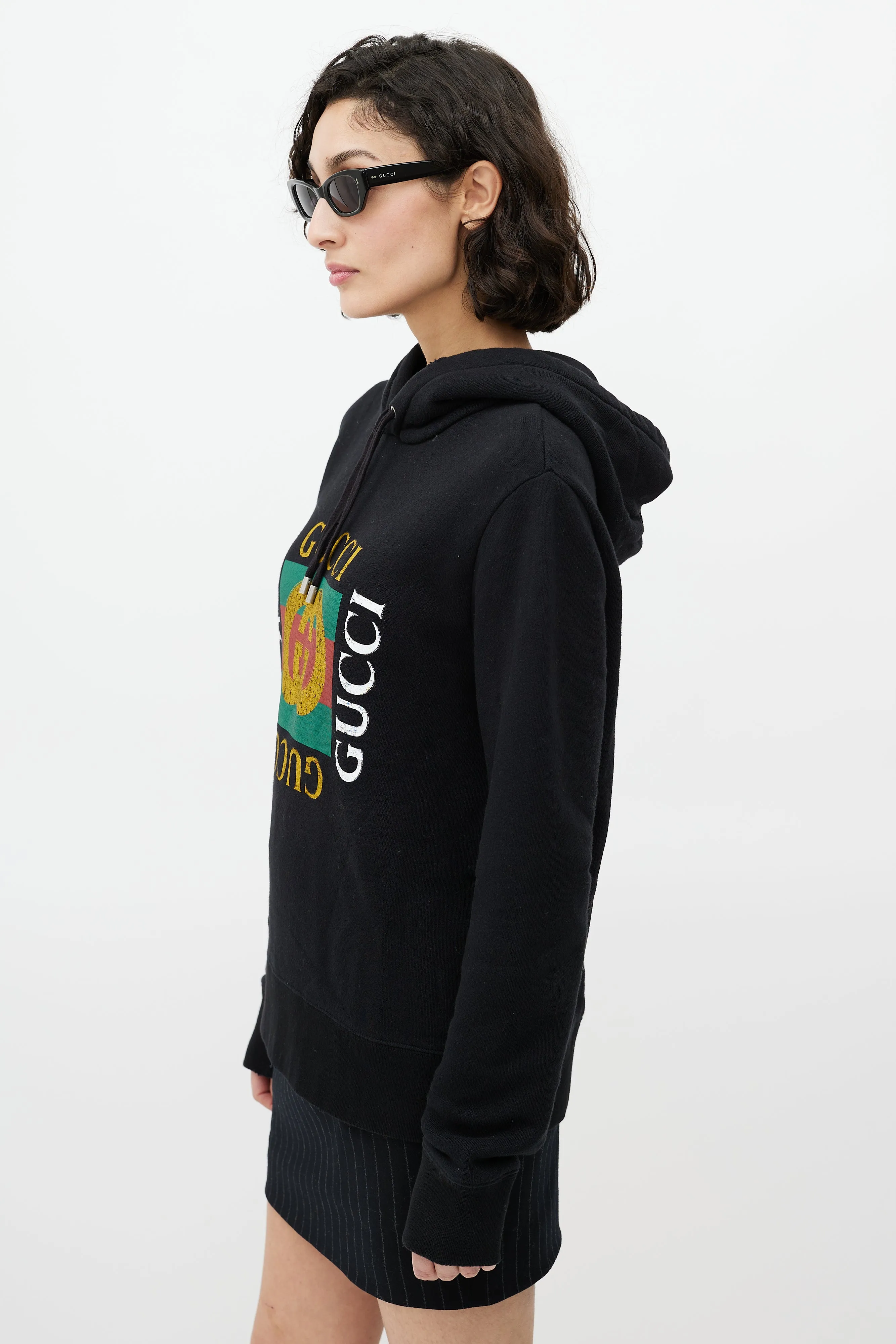 Black Logo Distressed Hoodie