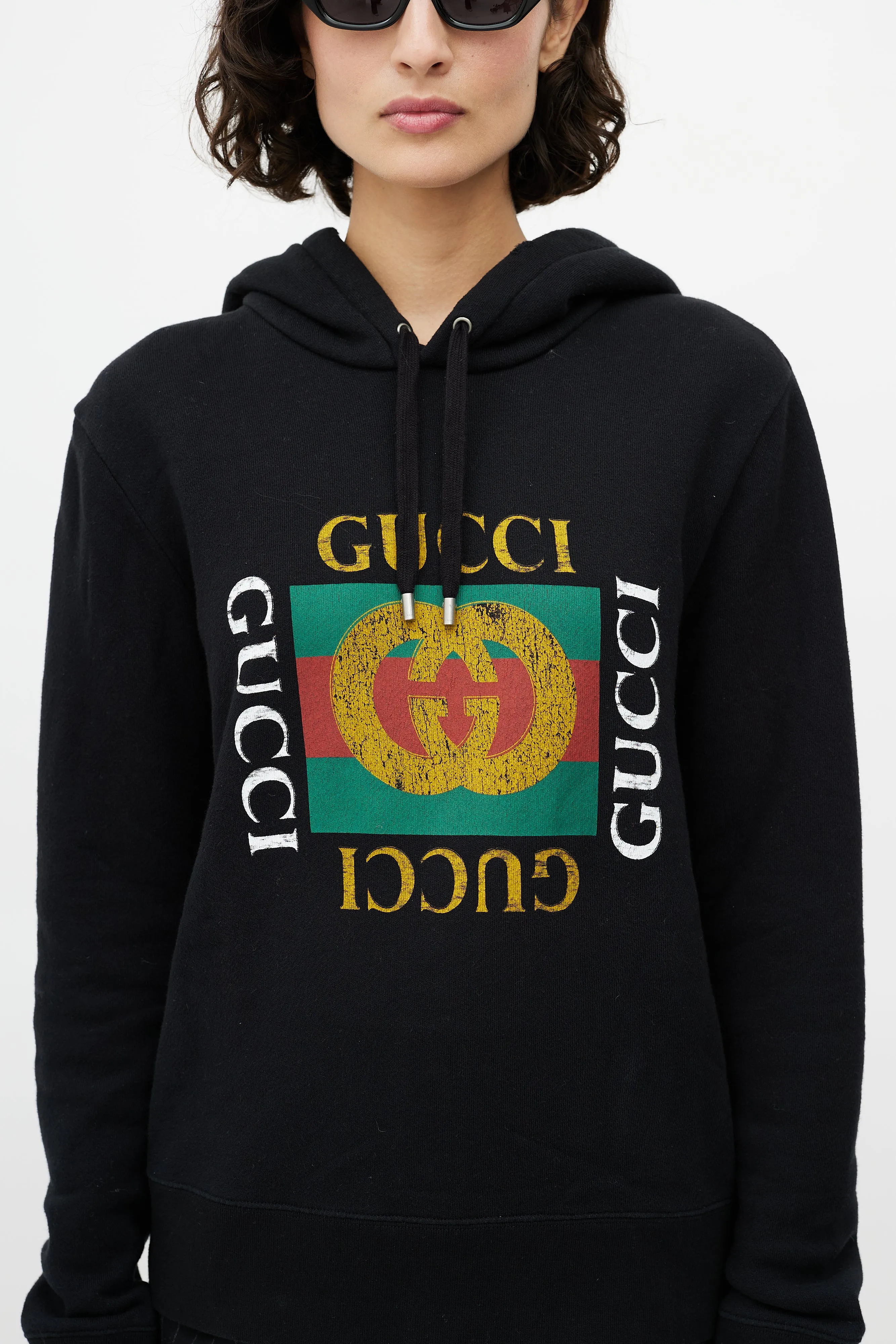 Black Logo Distressed Hoodie