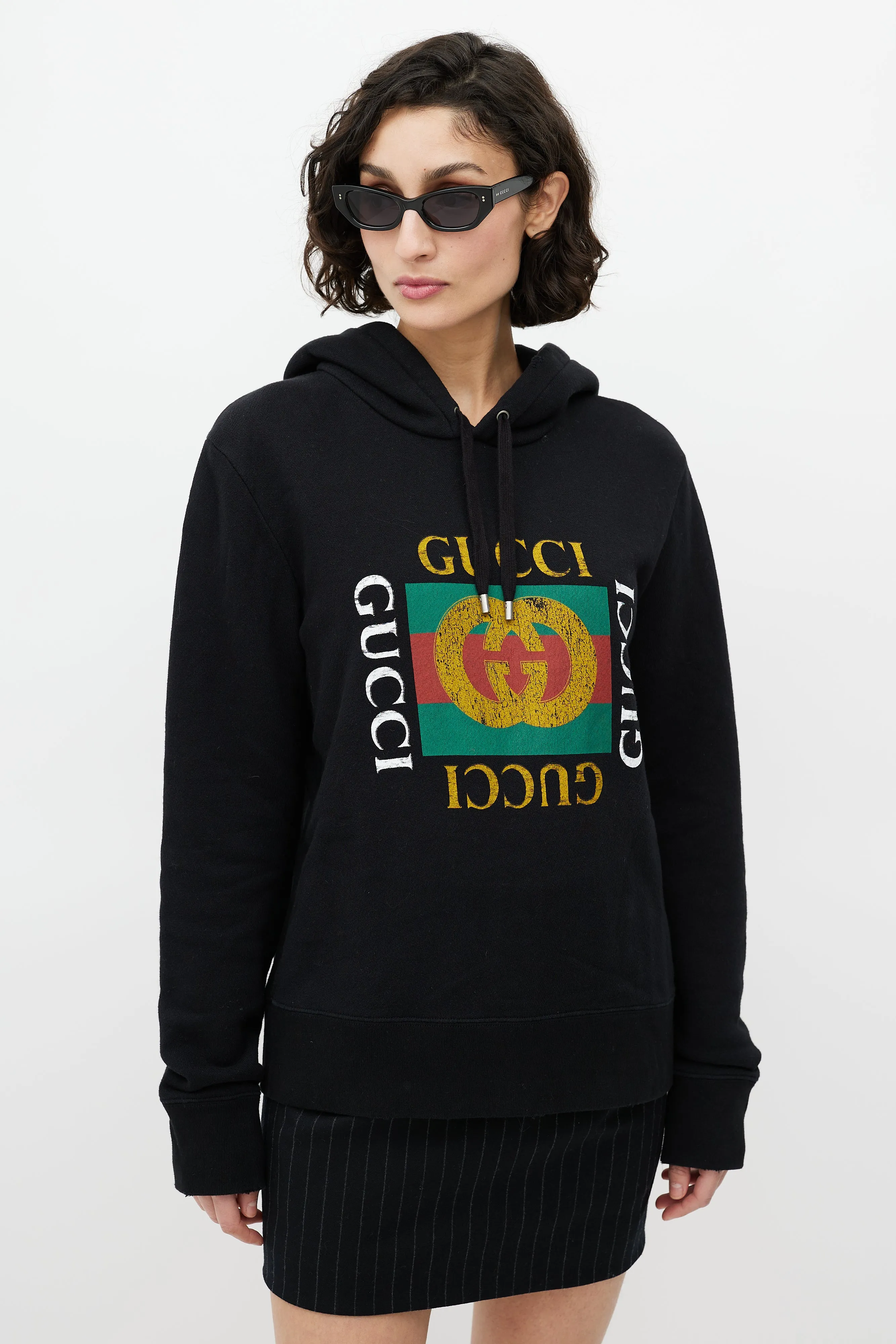 Black Logo Distressed Hoodie