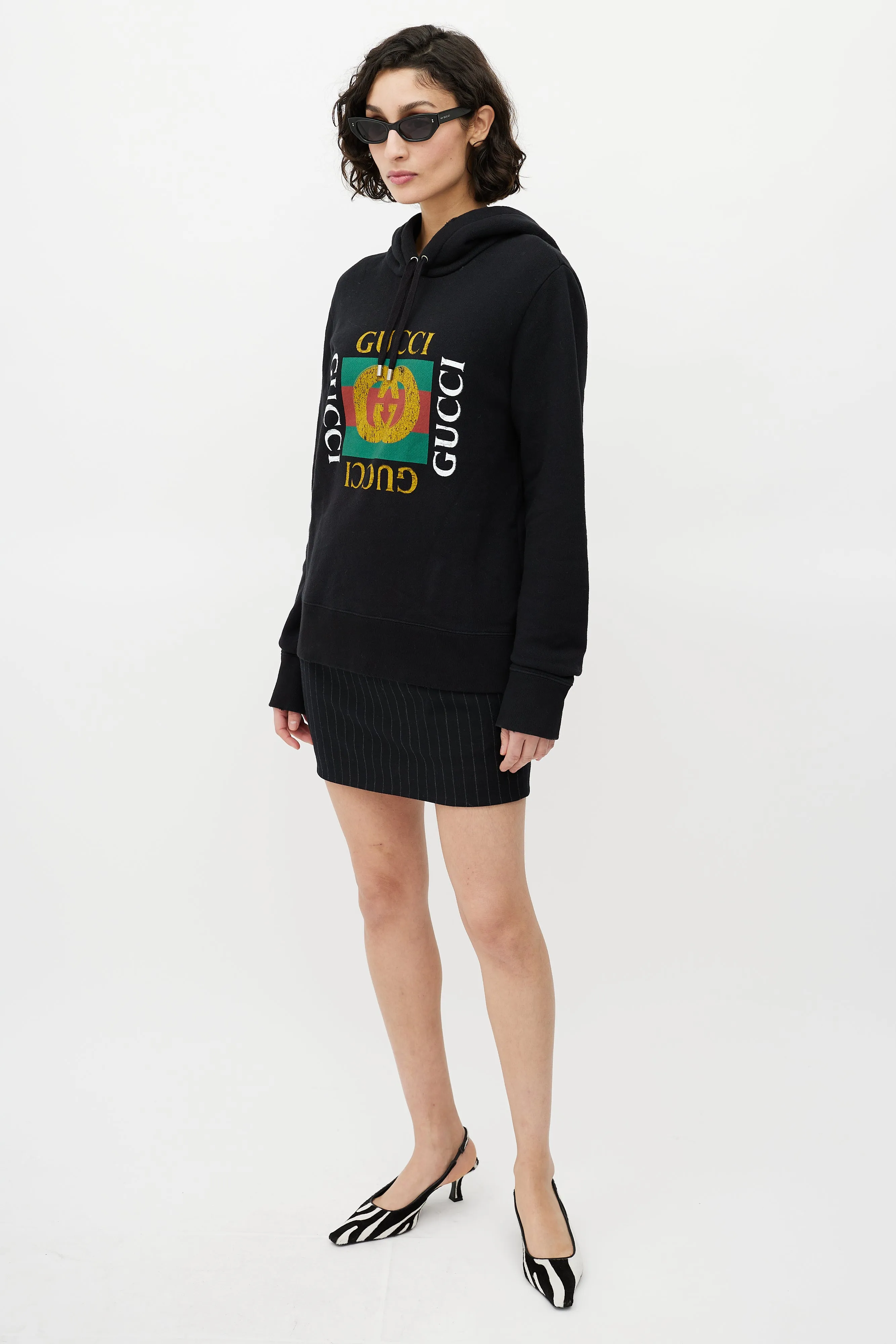 Black Logo Distressed Hoodie