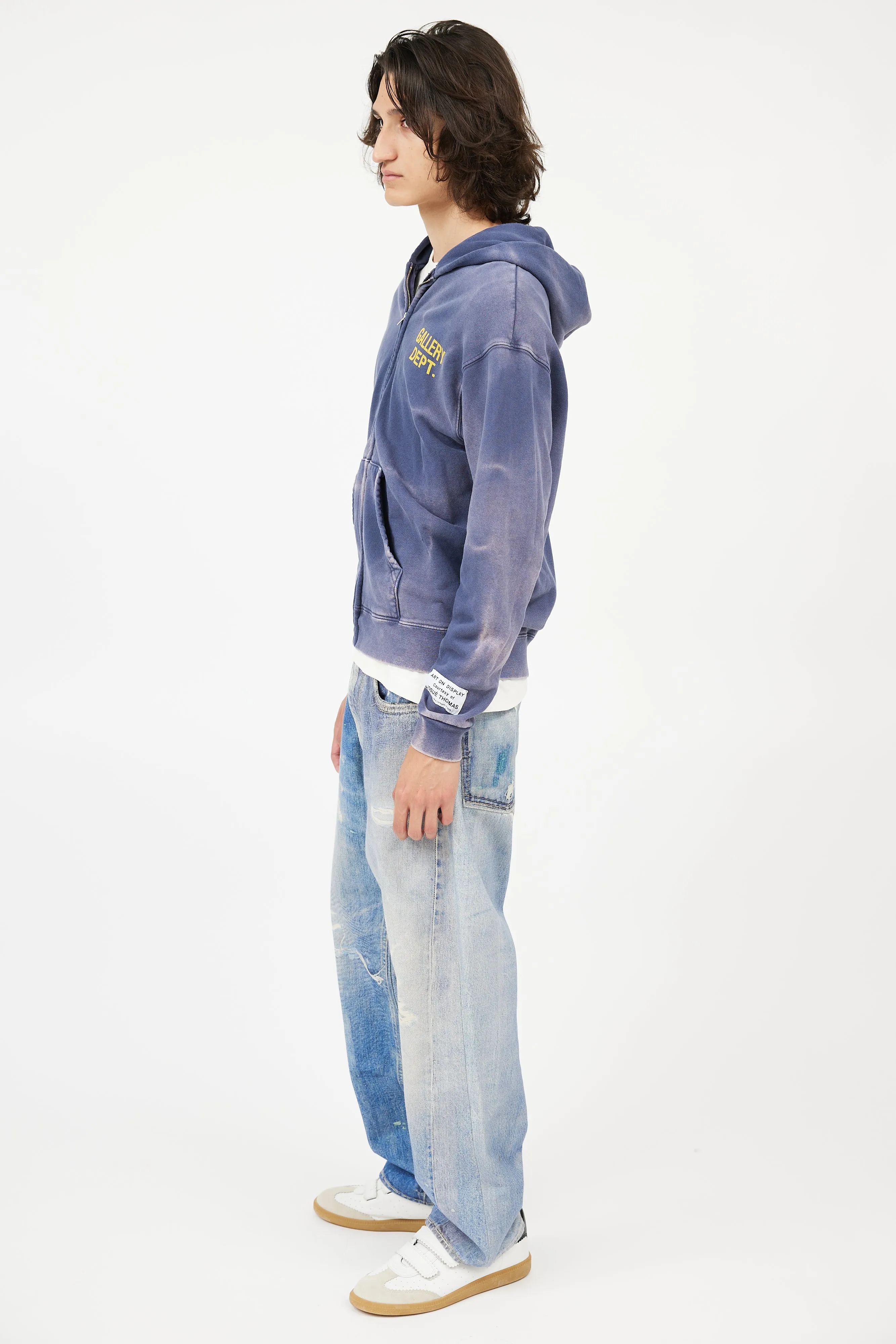 Blue Distressed Zip Hoodie