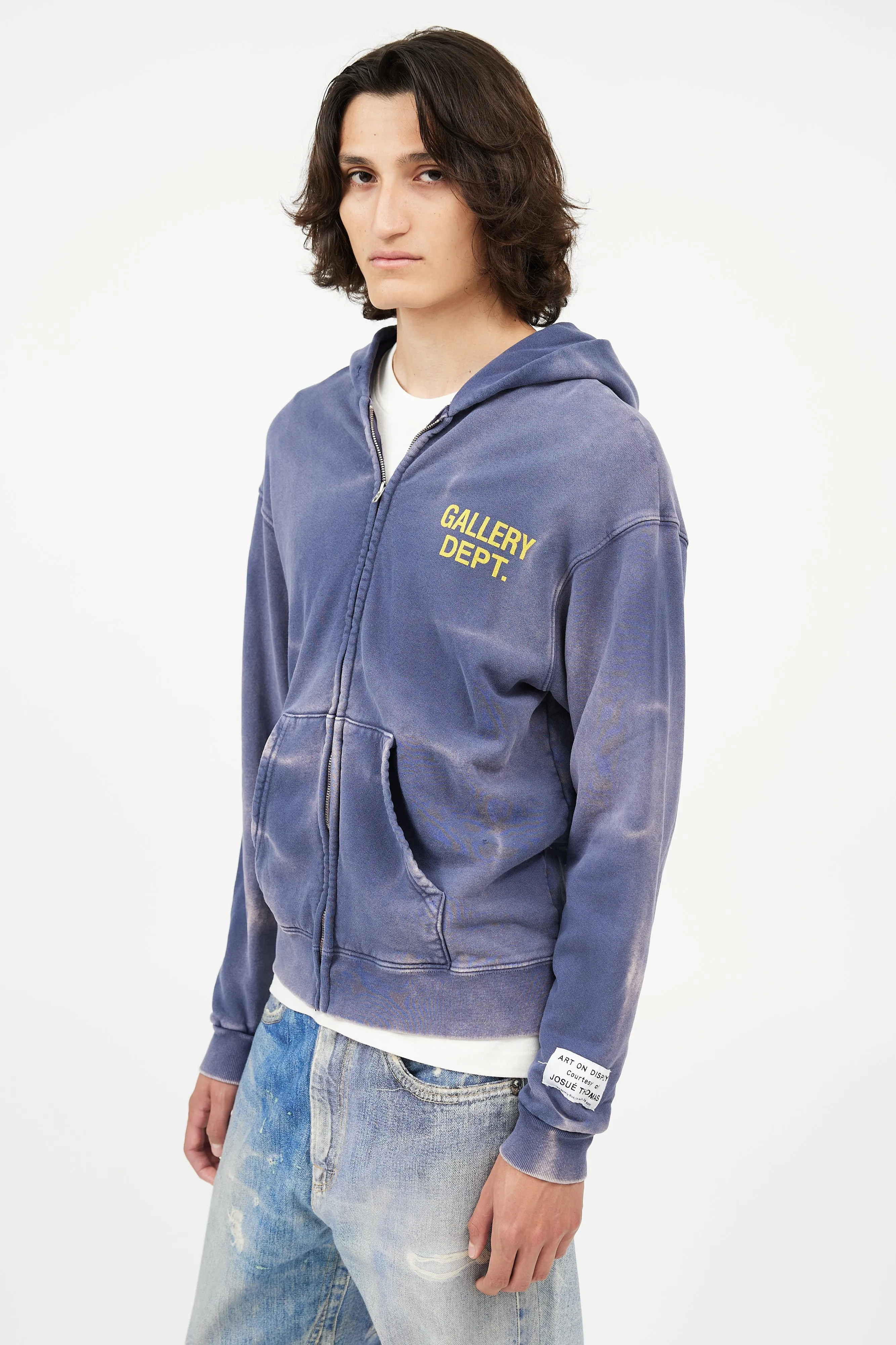 Blue Distressed Zip Hoodie
