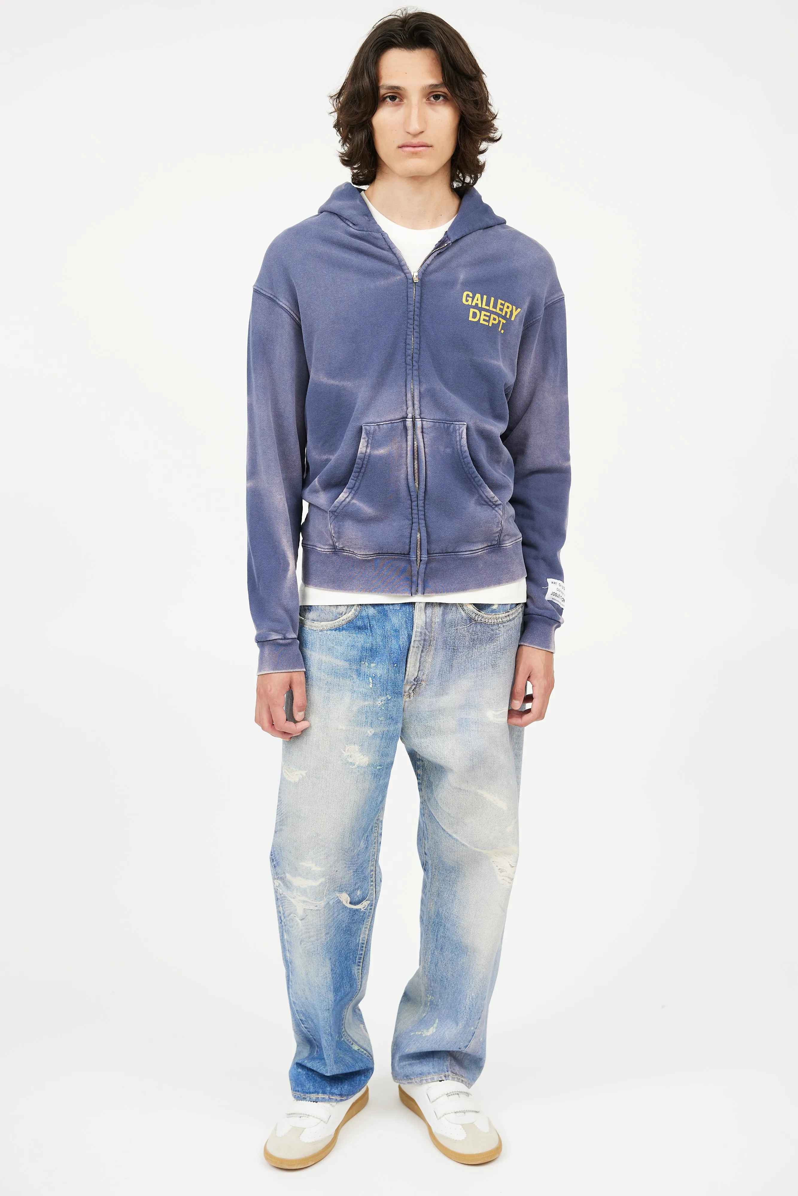 Blue Distressed Zip Hoodie