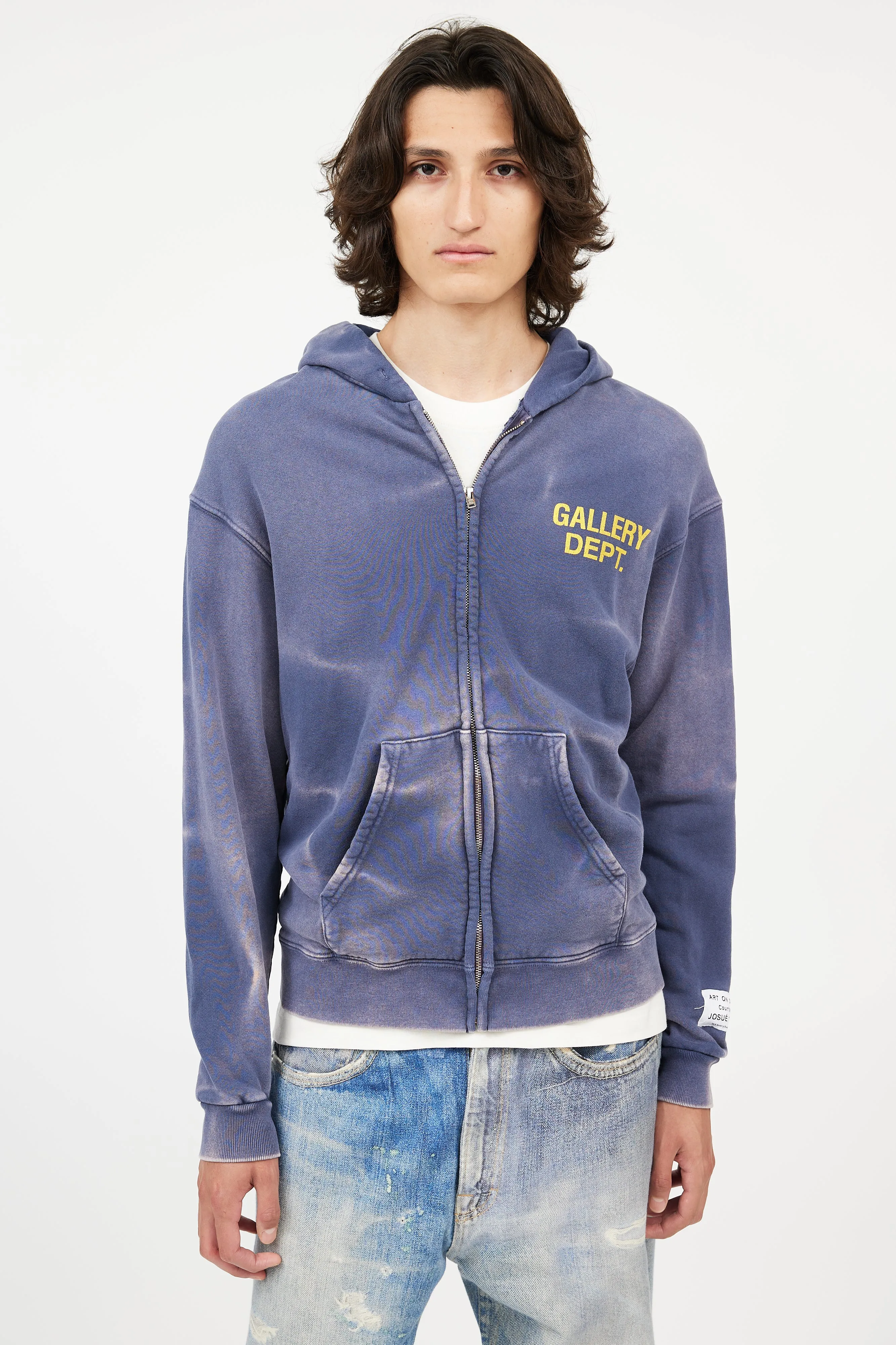 Blue Distressed Zip Hoodie