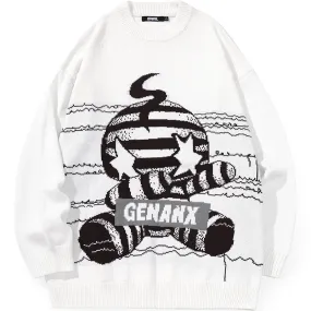Cartoon Jacquard Hip Hop Street Crew Neck Sweater