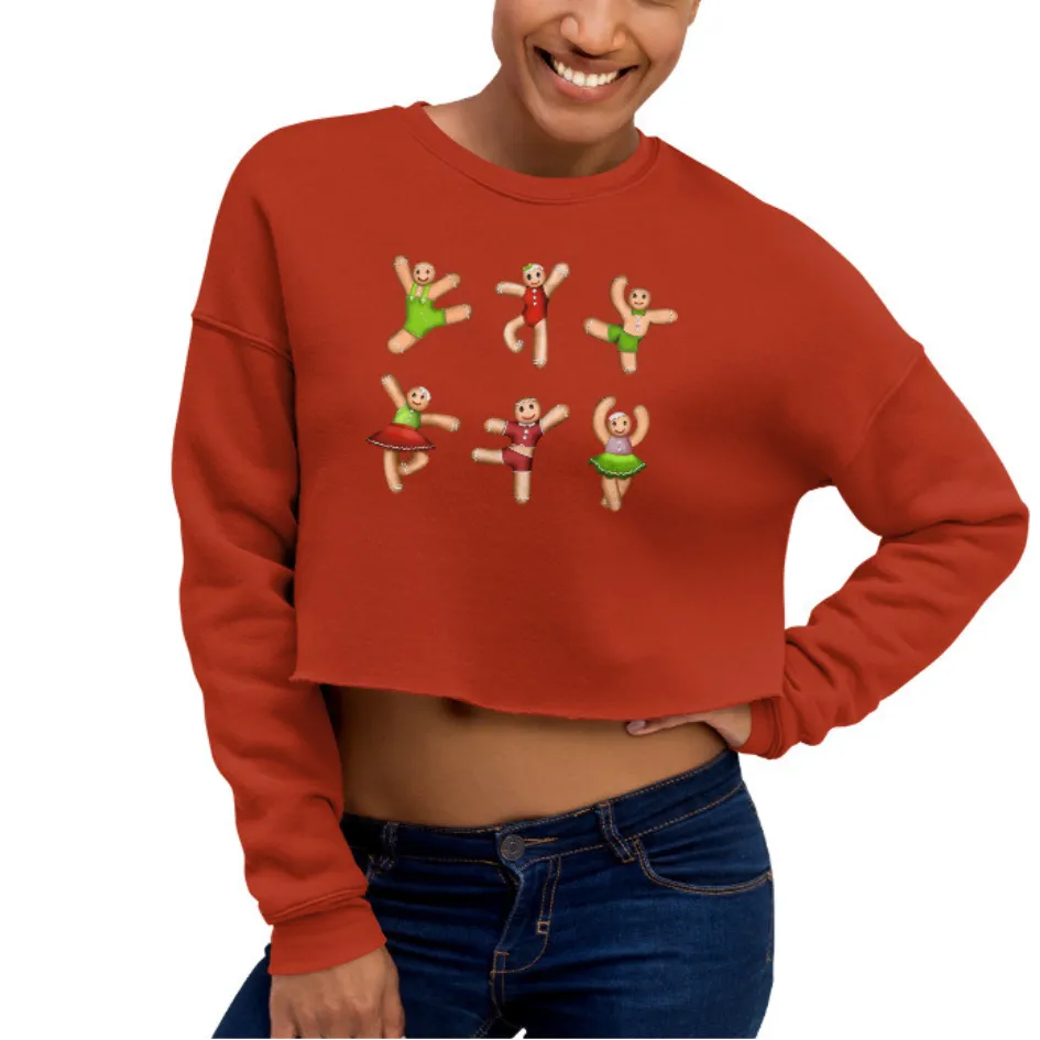 Dancing Gingerbread (Red, Green) - Cropped Fleece Sweatshirt