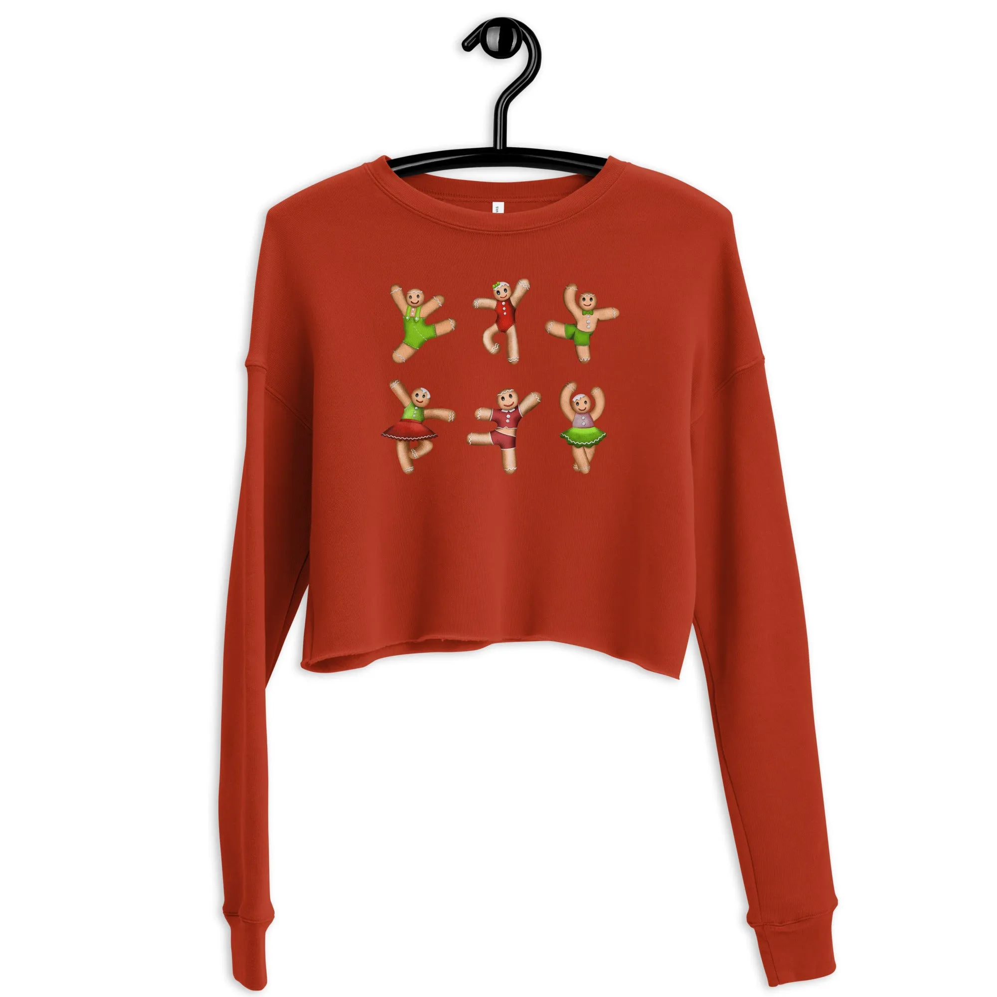Dancing Gingerbread (Red, Green) - Cropped Fleece Sweatshirt